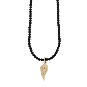 10K Gold Wing Pendant on 24 in. 3mm Onyx Beaded Necklace