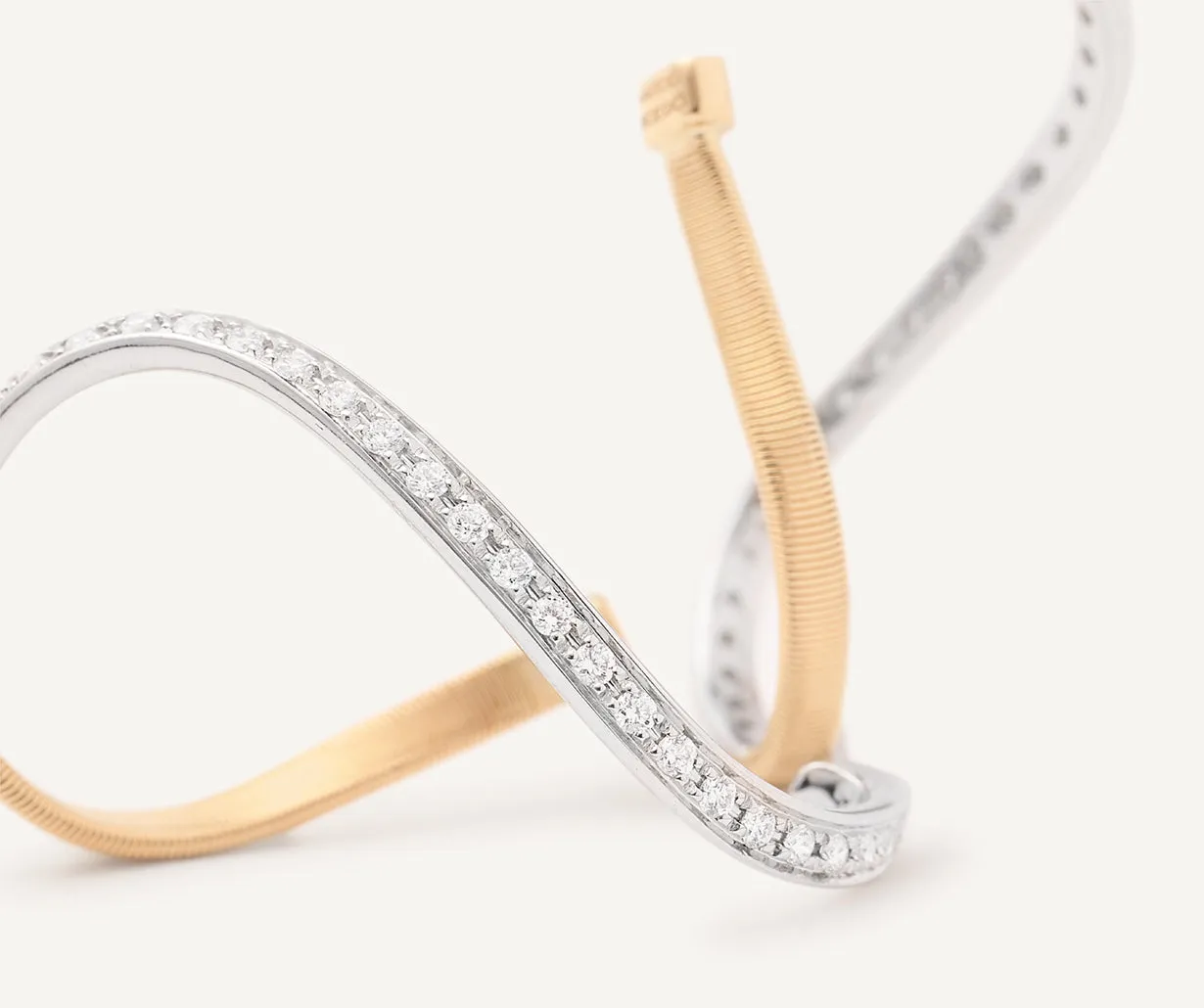 18K Yellow Gold Twisted Irregular Small Hoops with Diamond Pavé