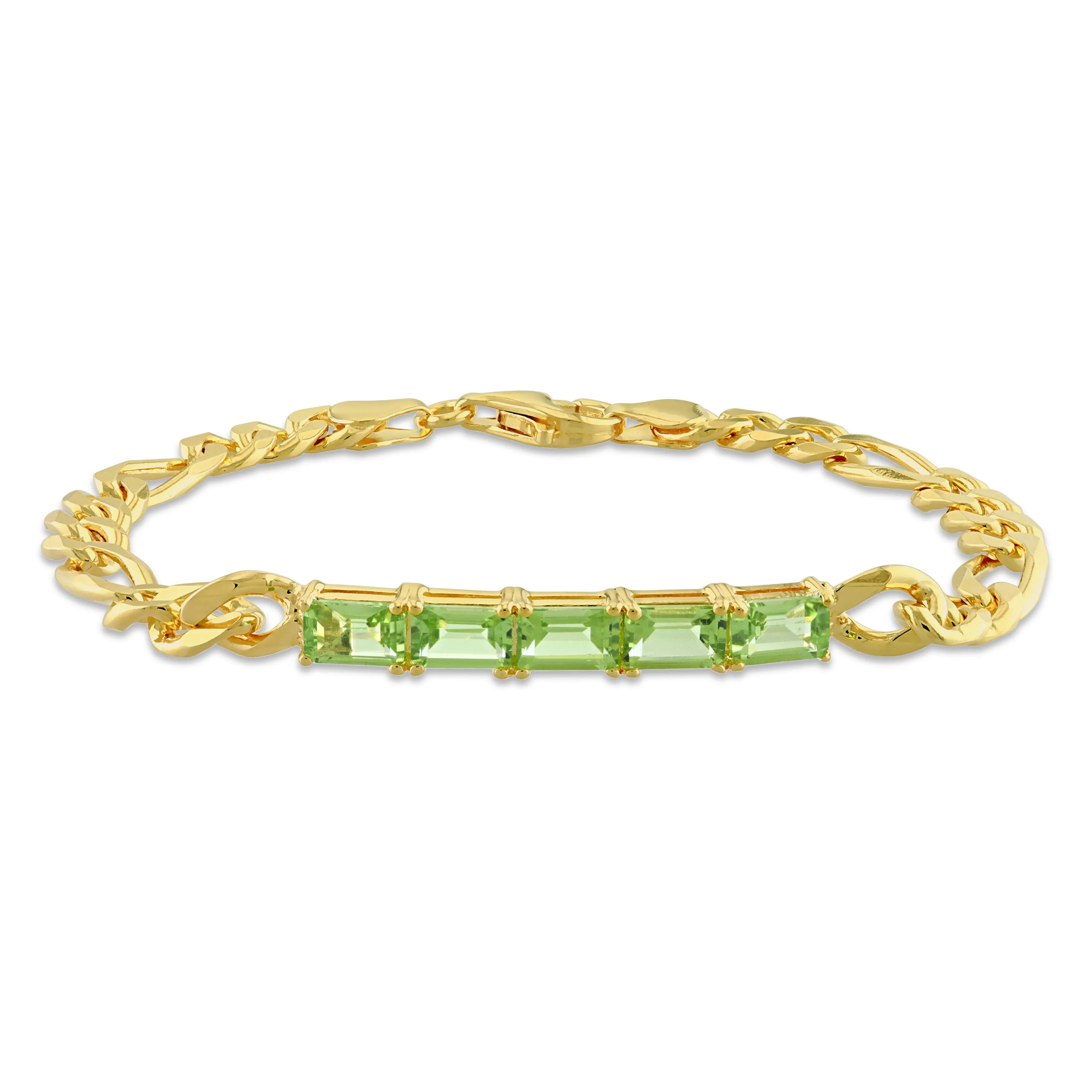 2 4/5 CT TGW Peridot Birthstone Link Bracelet in Yellow Plated Sterling Silver