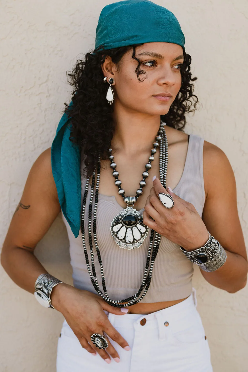 3 Strand Onyx and Sterling Silver Bead Necklace and Earring Set