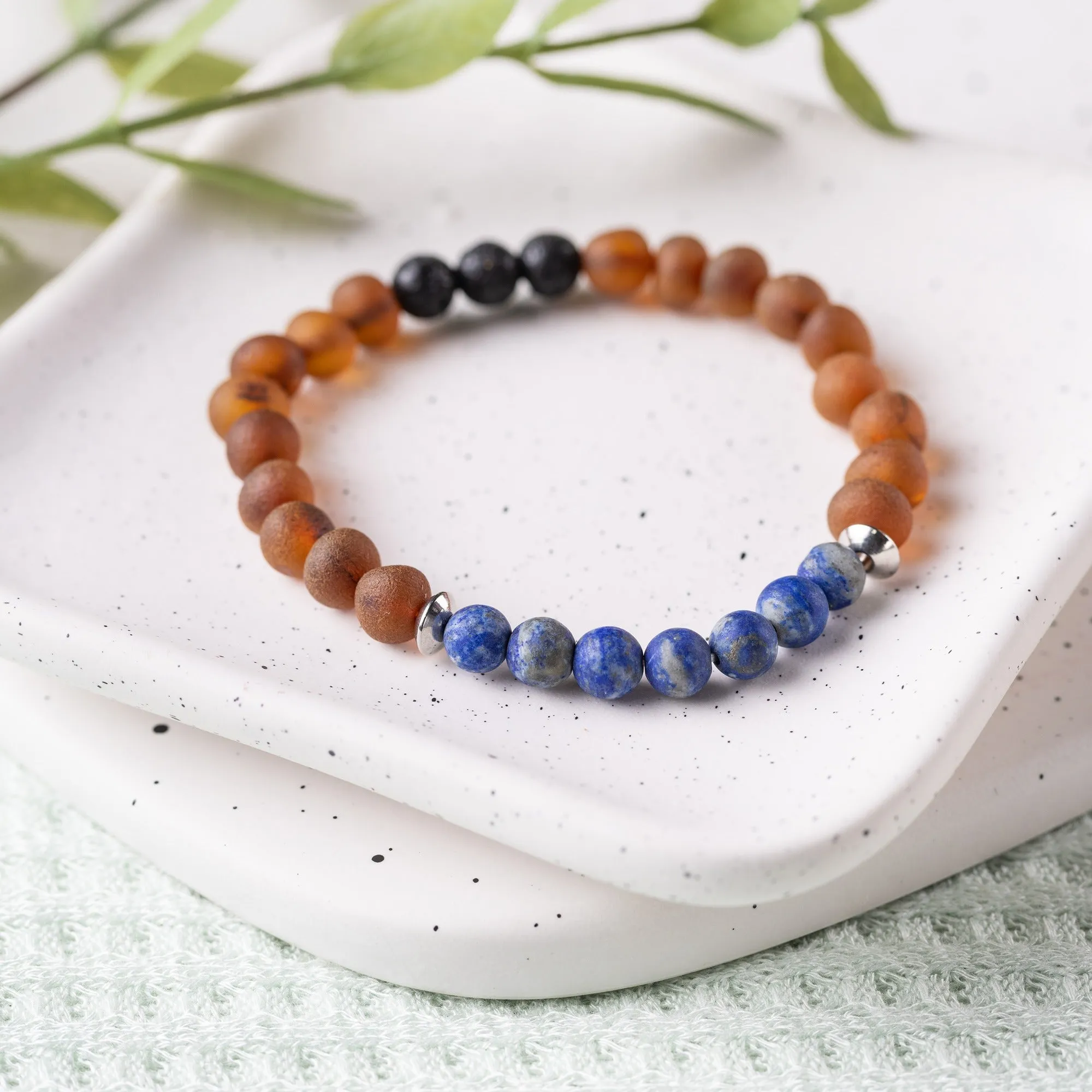 Adults | Lapis Lazuli   Raw Cognac Aromatherapy Bracelet