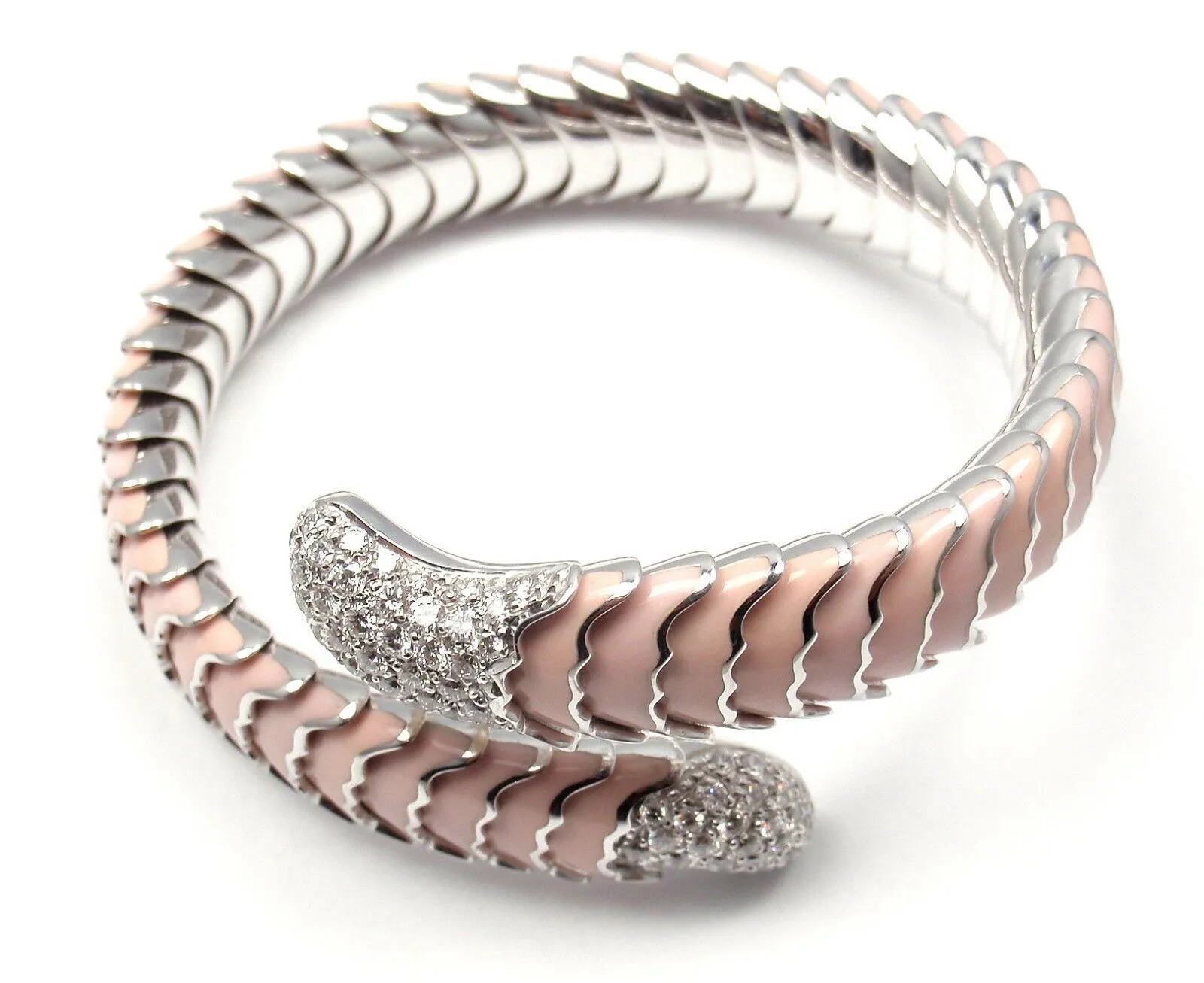 Authentic! Roberto Coin 18k White Gold Enamel Ruby Diamond Cobra Bangle Bracelet