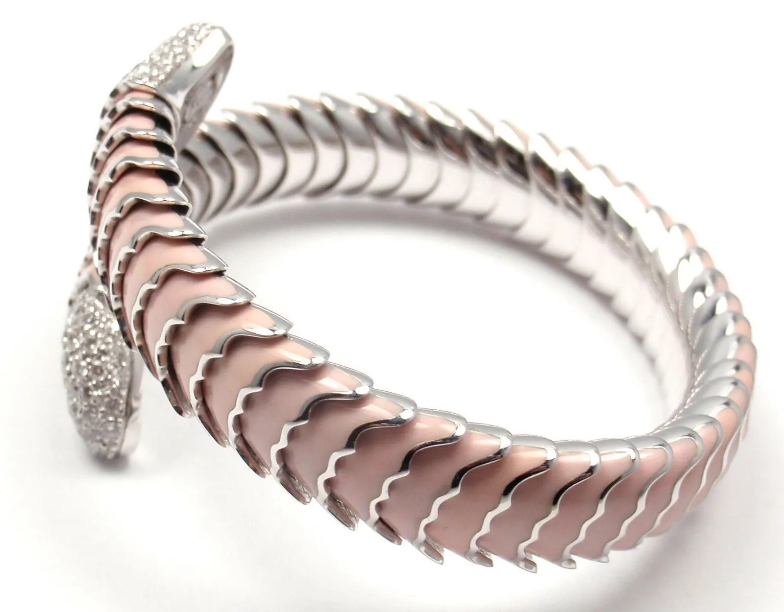 Authentic! Roberto Coin 18k White Gold Enamel Ruby Diamond Cobra Bangle Bracelet