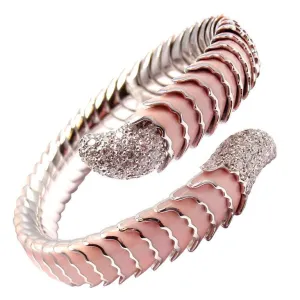 Authentic! Roberto Coin 18k White Gold Enamel Ruby Diamond Cobra Bangle Bracelet