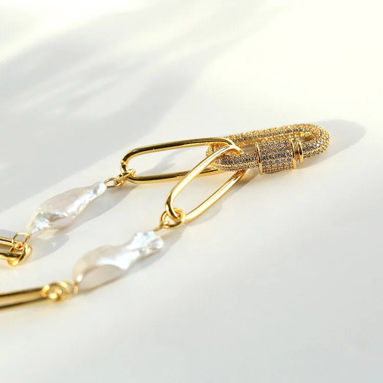 Baroque Natural Pearl Paperclip Necklace