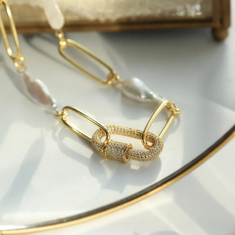 Baroque Natural Pearl Paperclip Necklace