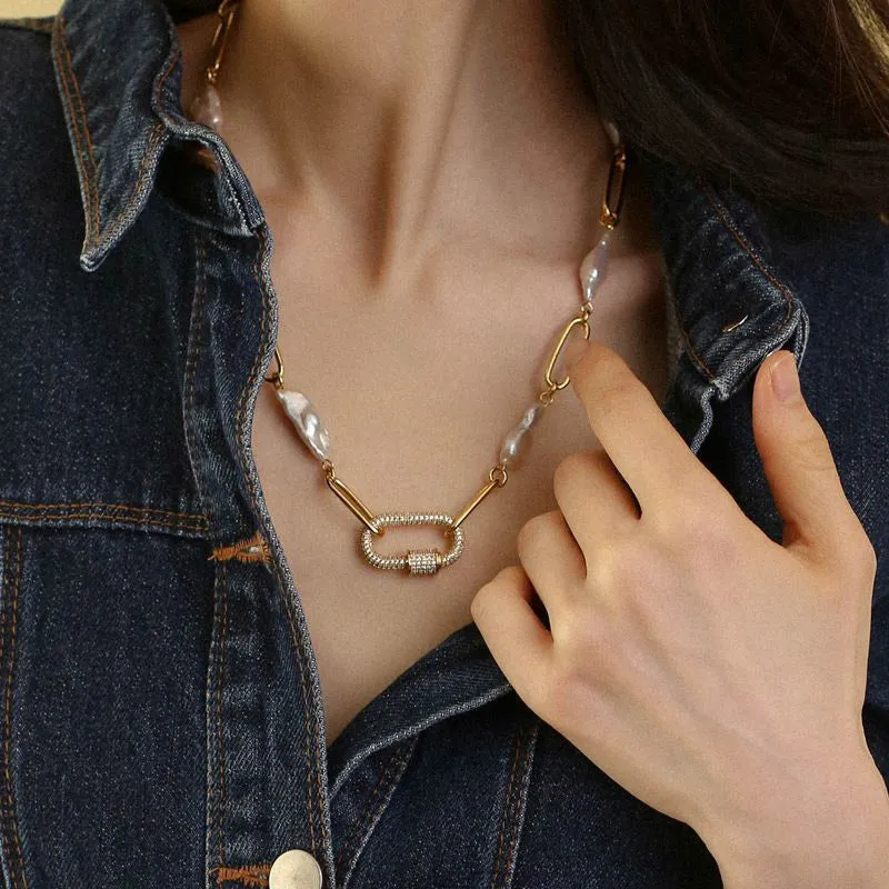 Baroque Natural Pearl Paperclip Necklace