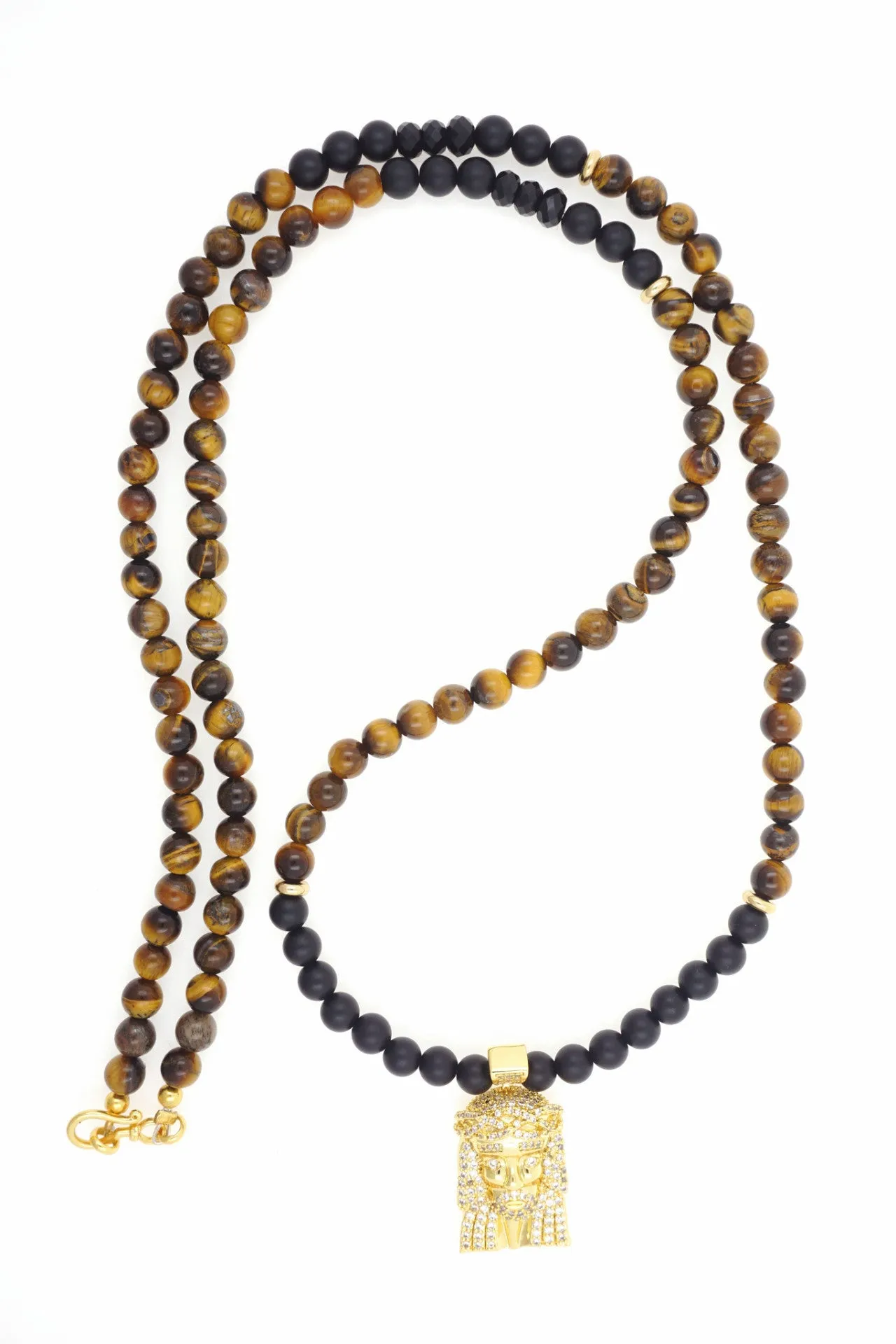 Be Blessed Gold Jesus Swarovski Jewel Pendant and Black Onyx Bead Necklace