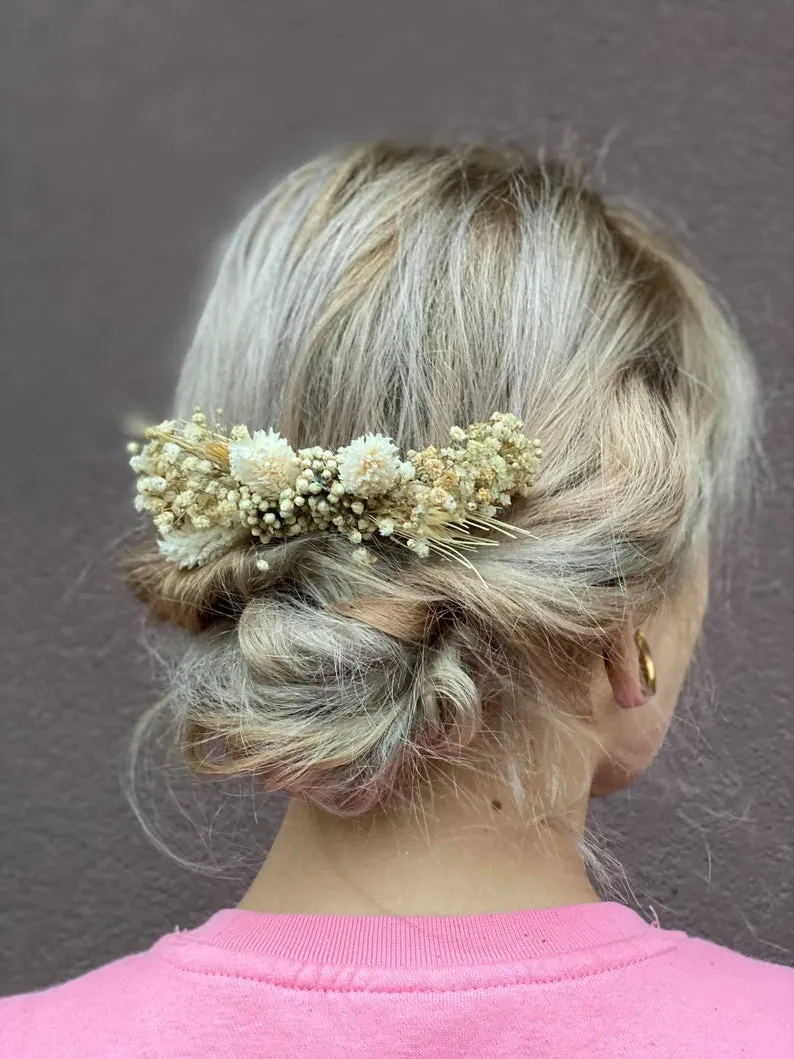 Beige wedding hair comb Bridal flower comb natural hair comb for bride Ear of wheat flower comb Ivory bridal comb Magaela accessories