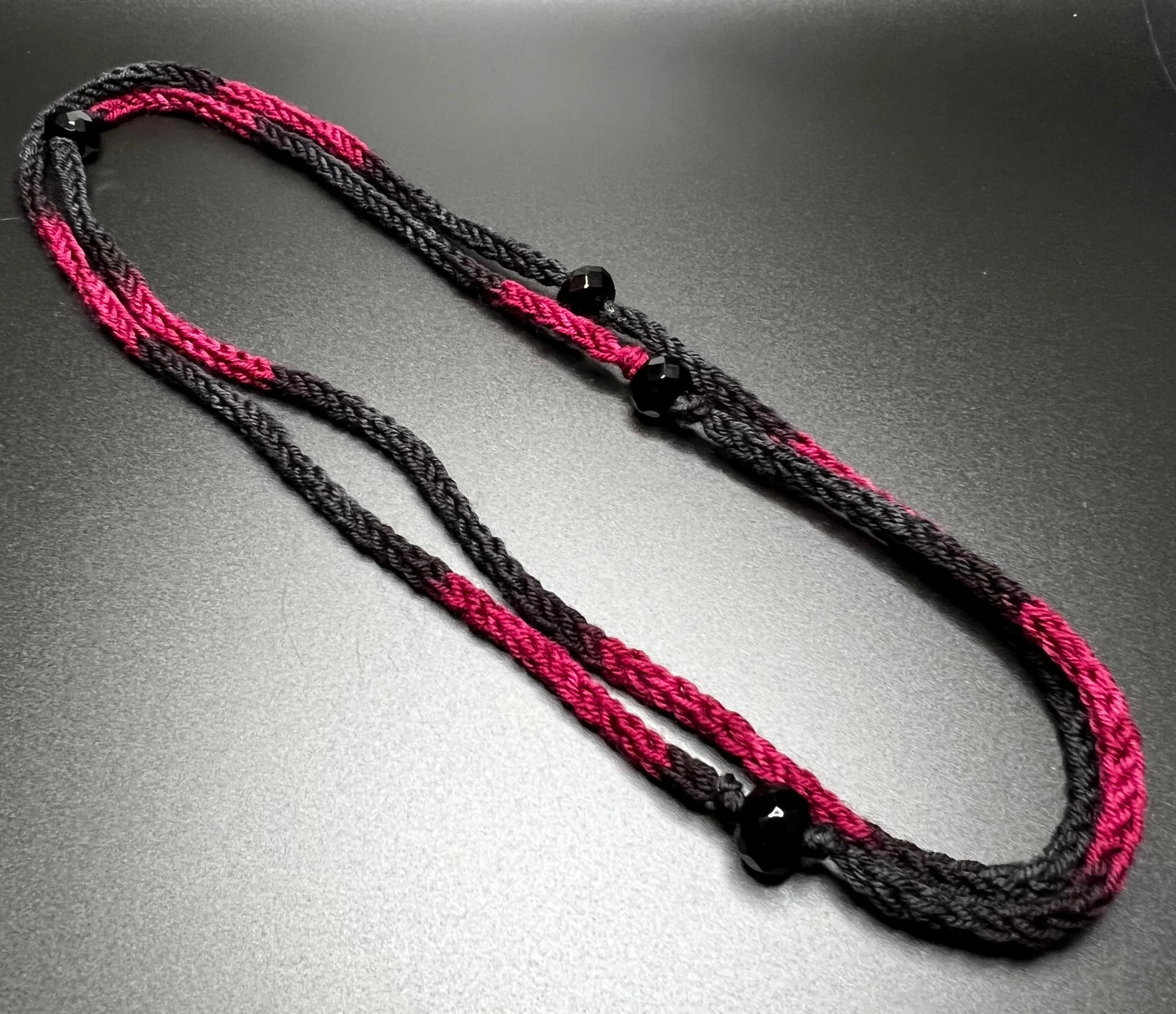 Black and Wine Reclaimed Merino and Faceted Onyx Necklace