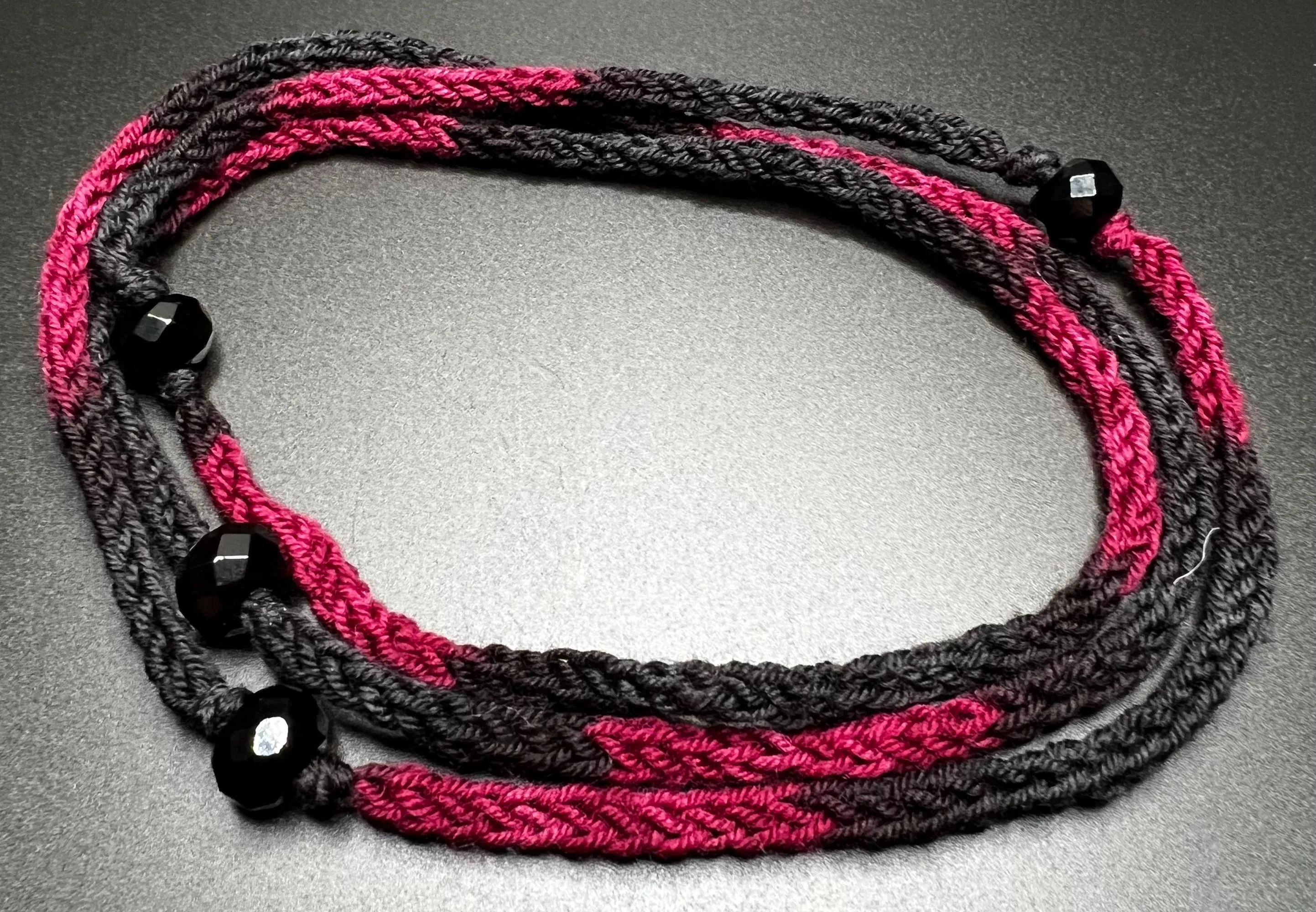 Black and Wine Reclaimed Merino and Faceted Onyx Necklace