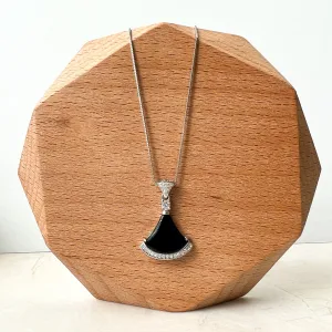 Black Onyx Agate Fan Skirt Sterling Silver Pendant, HST-0622-1668656844