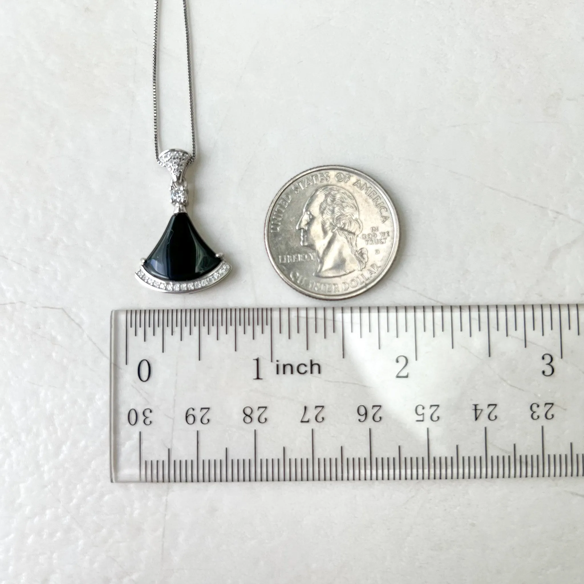 Black Onyx Agate Fan Skirt Sterling Silver Pendant, HST-0622-1668656844