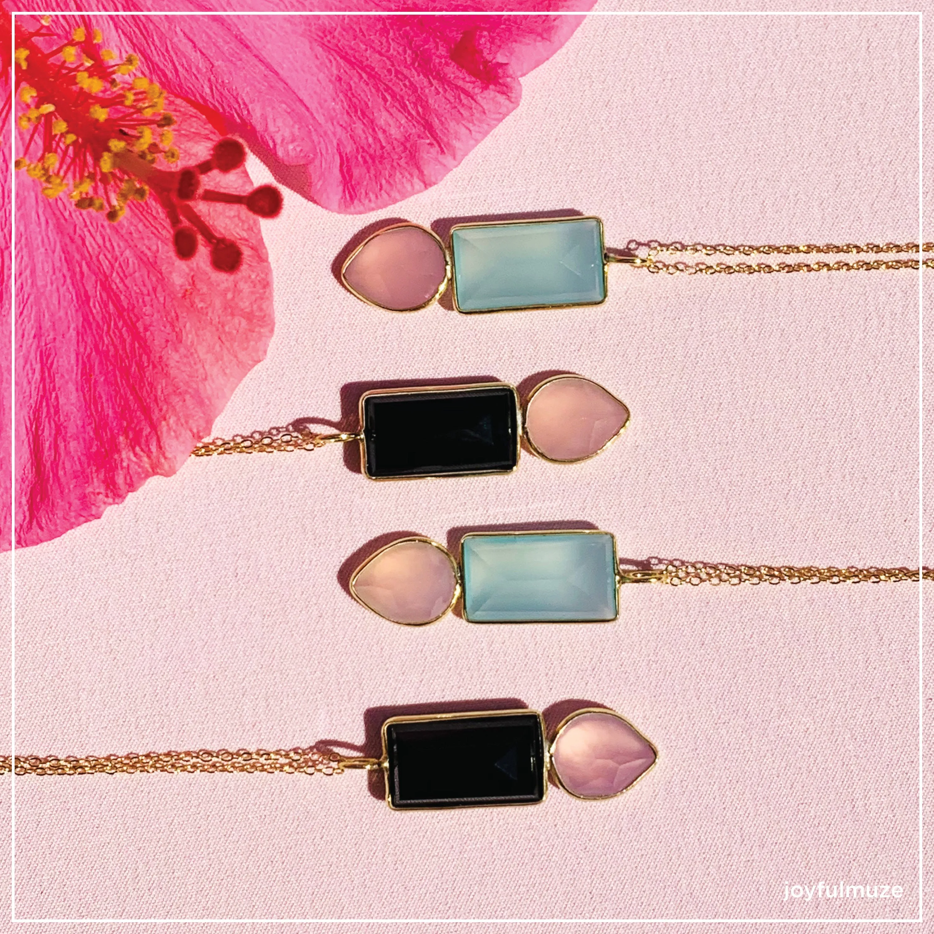 Black Onyx and Pink Chalcedony Necklace