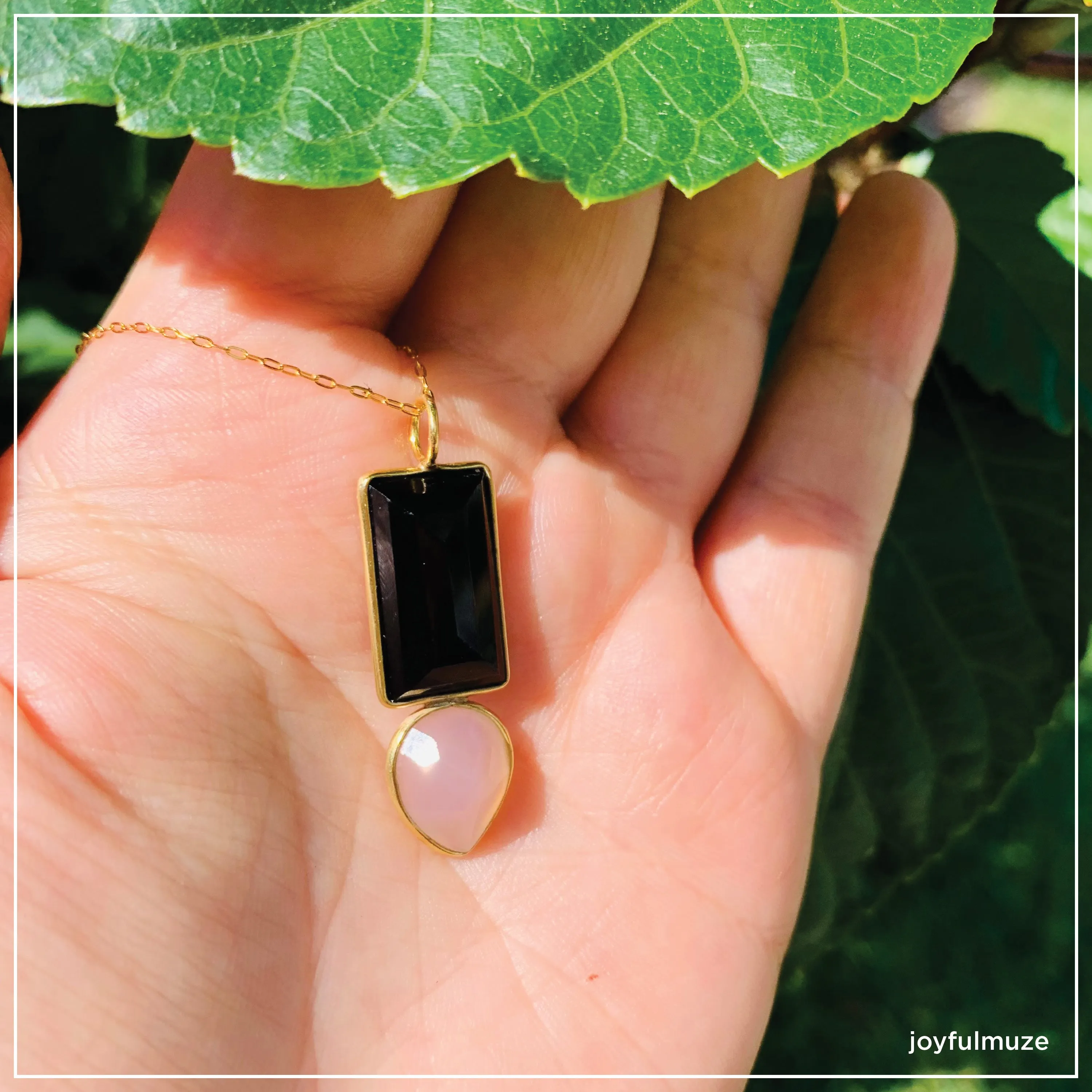 Black Onyx and Pink Chalcedony Necklace