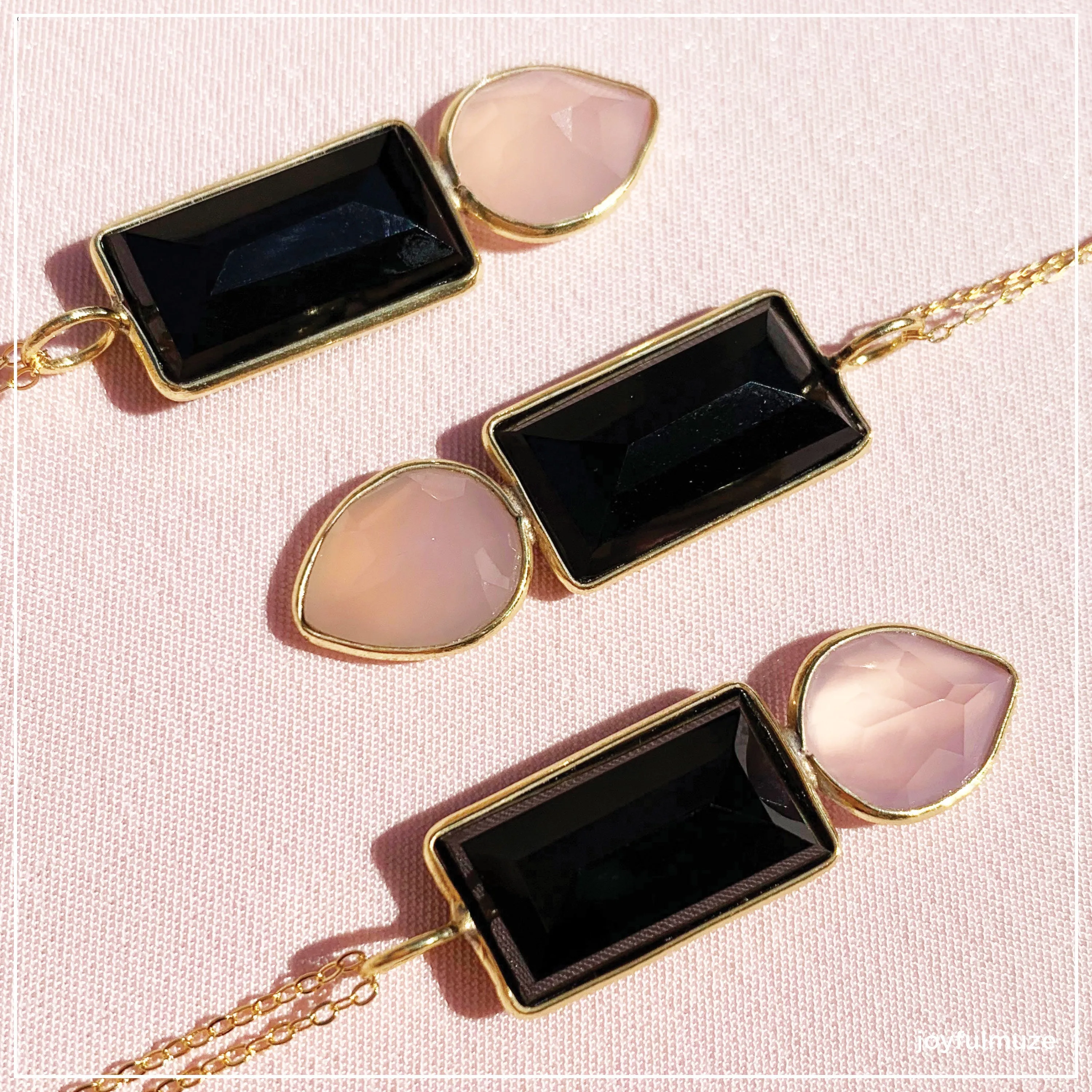 Black Onyx and Pink Chalcedony Necklace