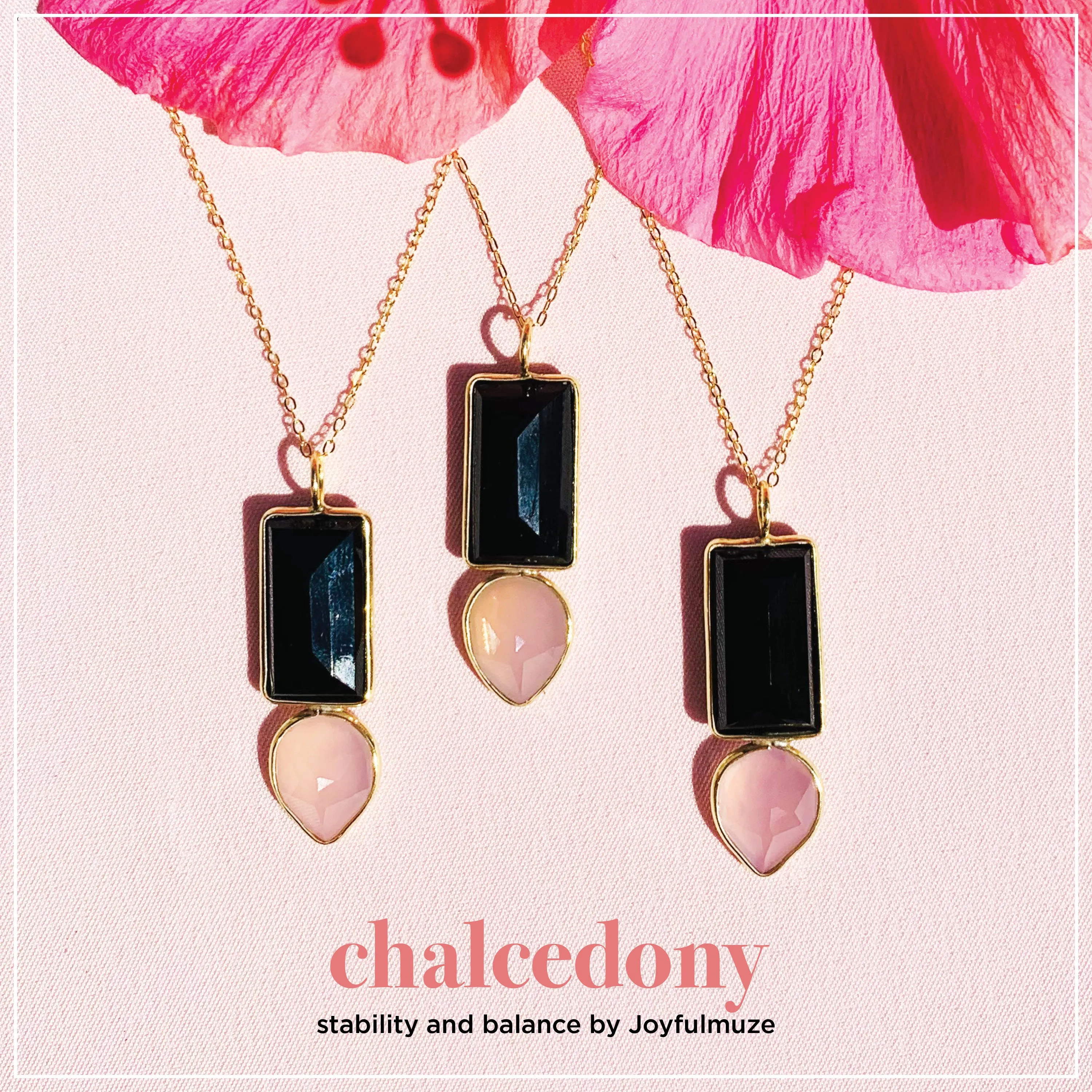 Black Onyx and Pink Chalcedony Necklace