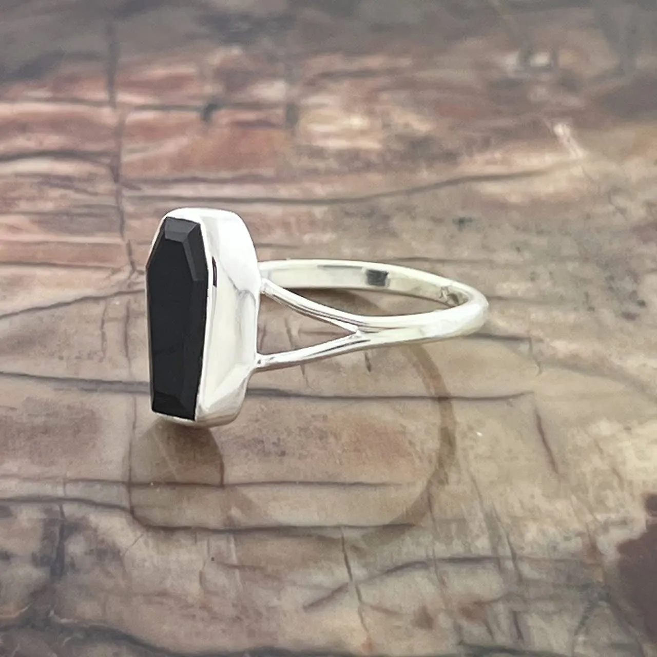 Black Onyx Coffin Ring Sterling Silver