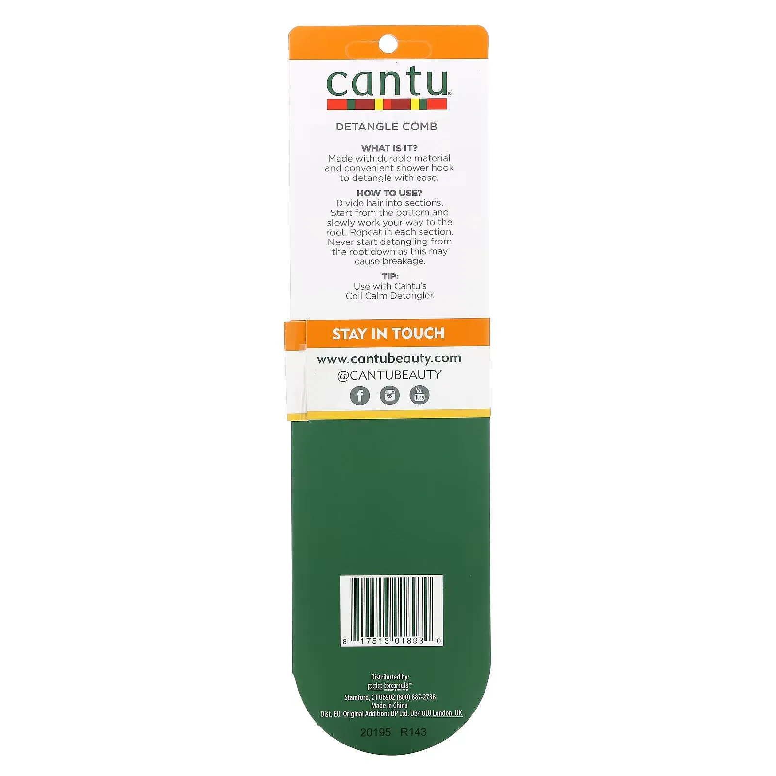 Cantu, Durable Daytime Wash & Comb Comb, 1 Piece.