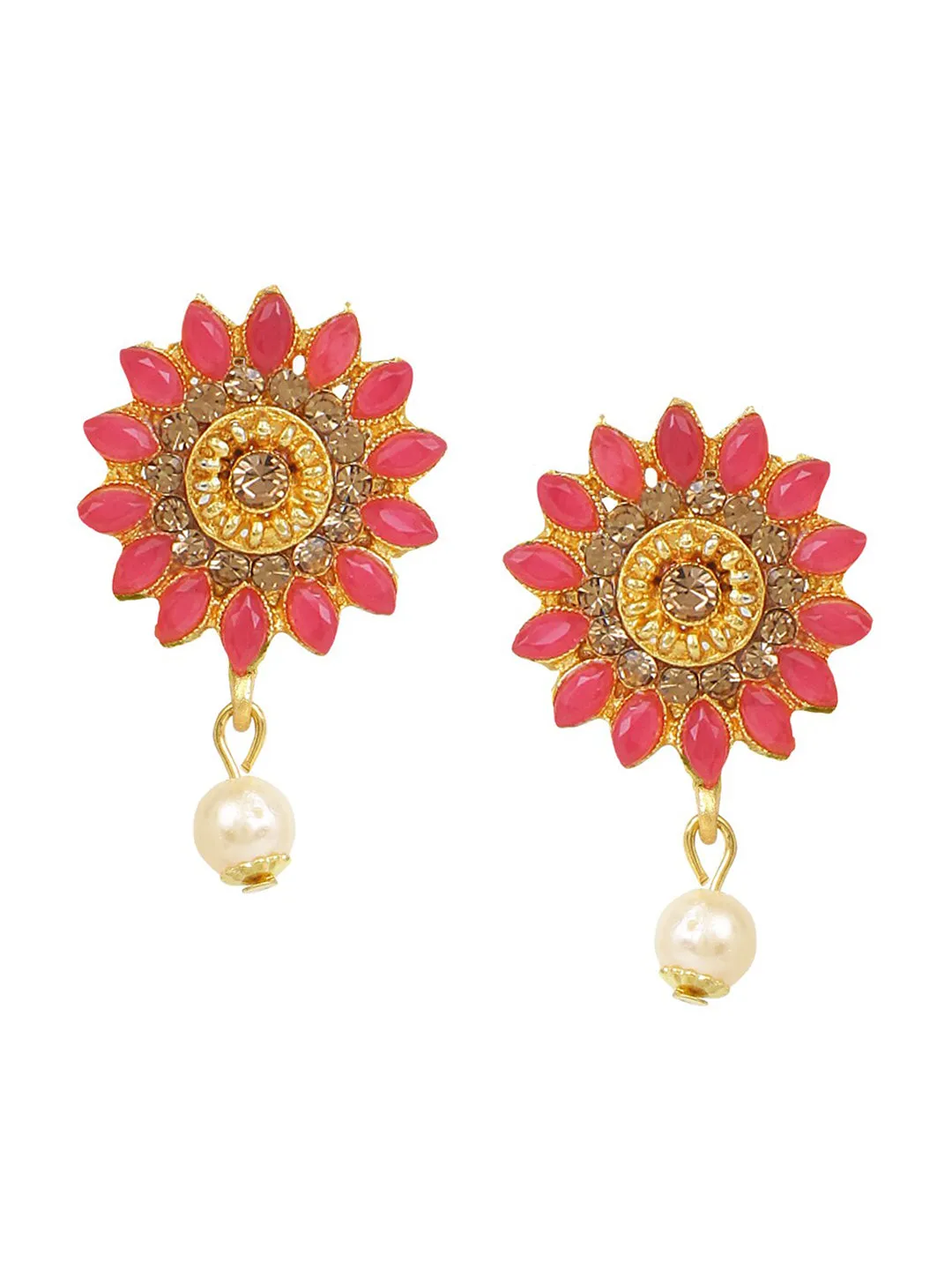 Cardinal Gold-Toned & Pink Onyx-Studded & Beaded Jewellery Set