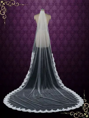 Chapel Length Wedding Veil with Lace Starting from midway VG1012 Chapel Length Wedding Veil with Lace Starting from midway VG1012