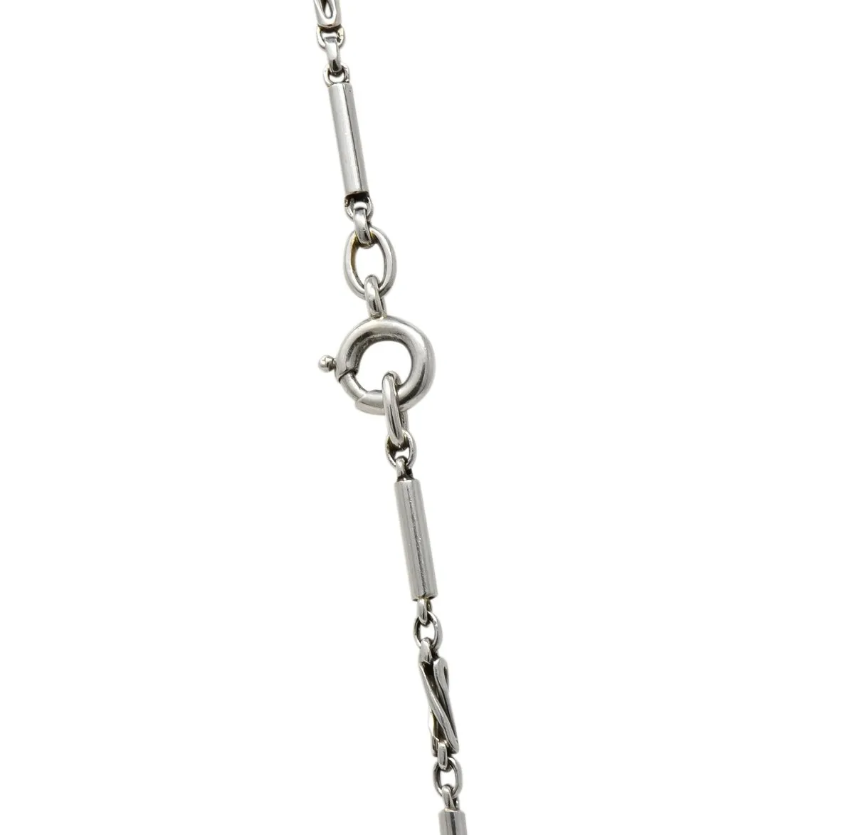 Circa 1910 Edwardian Diamond Natural Pearl Onyx Platinum Long Chain Necklace