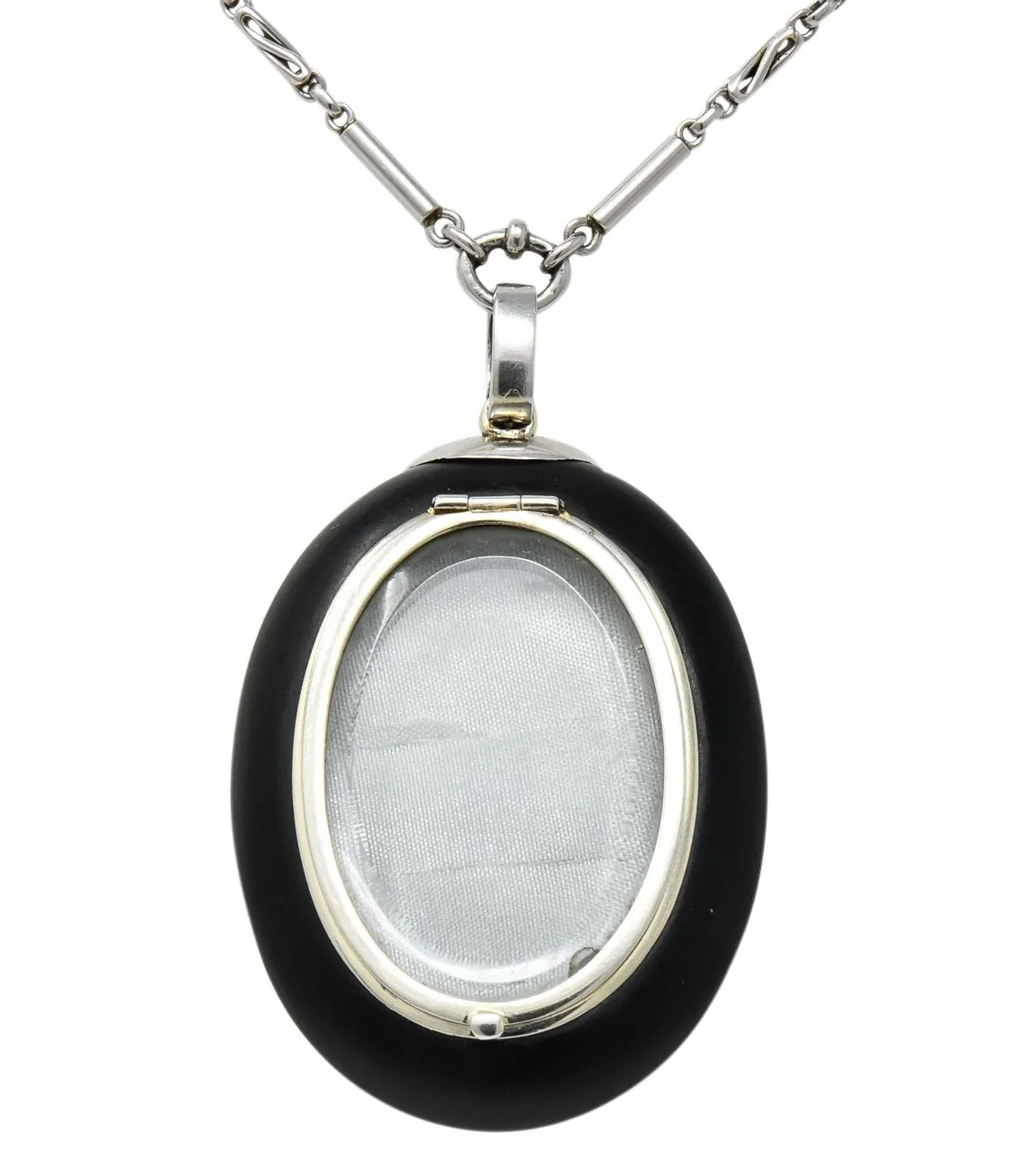 Circa 1910 Edwardian Diamond Natural Pearl Onyx Platinum Long Chain Necklace