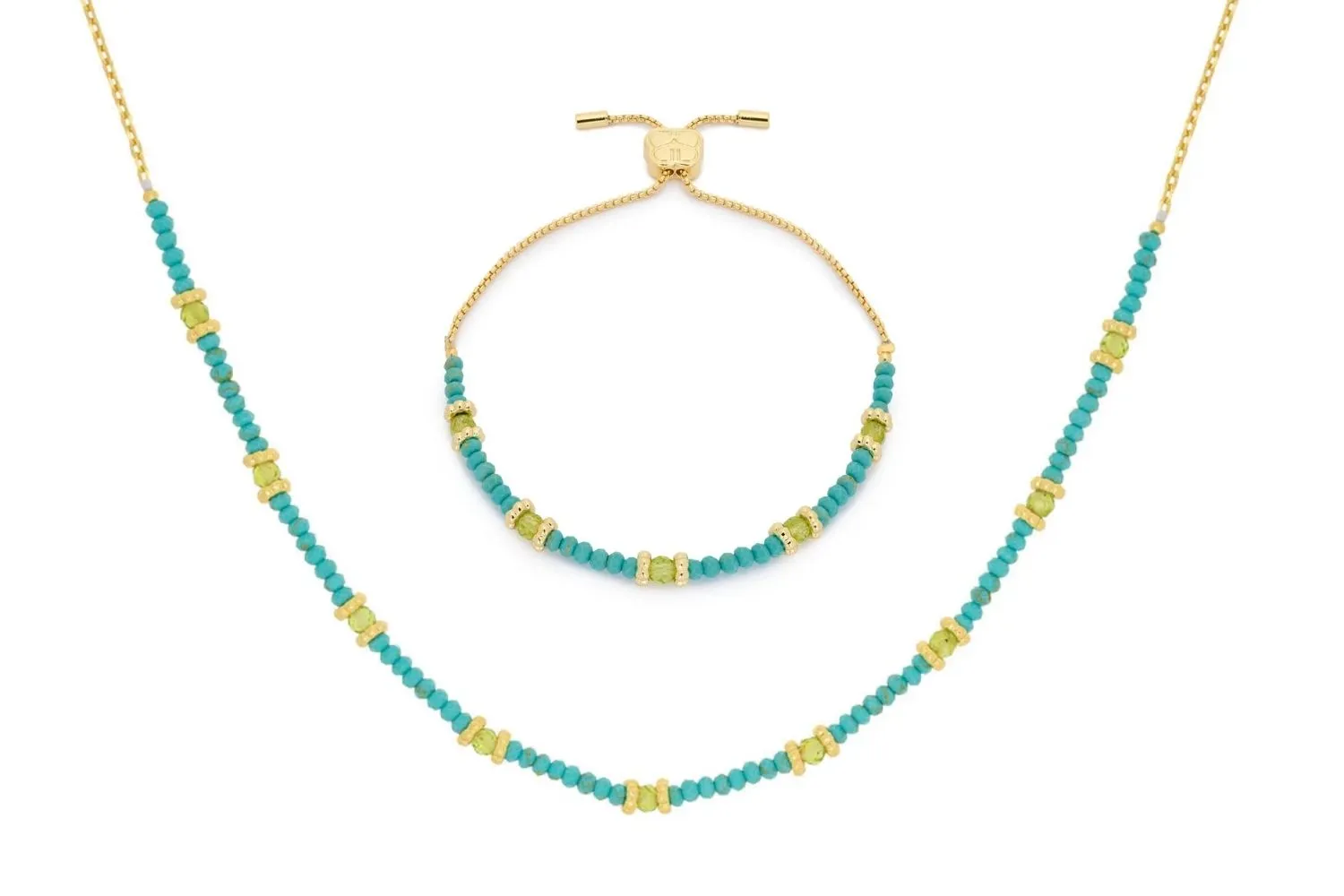 Delight peridot & Turquoise Necklace and Bracelet Set