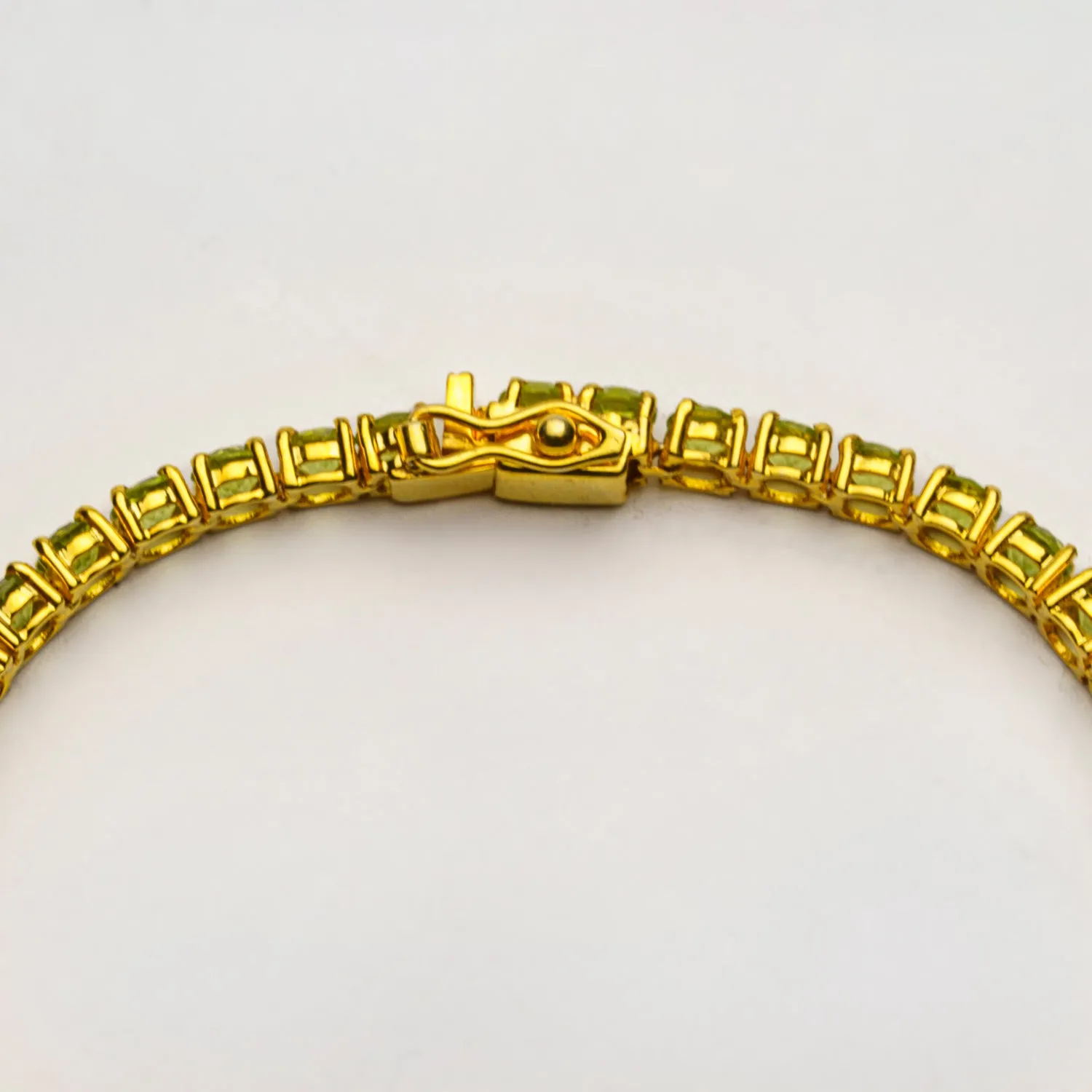 Genuine Peridot Gemstone Tennis Bracelet in 14kt Gold Plated over Sterling Silver