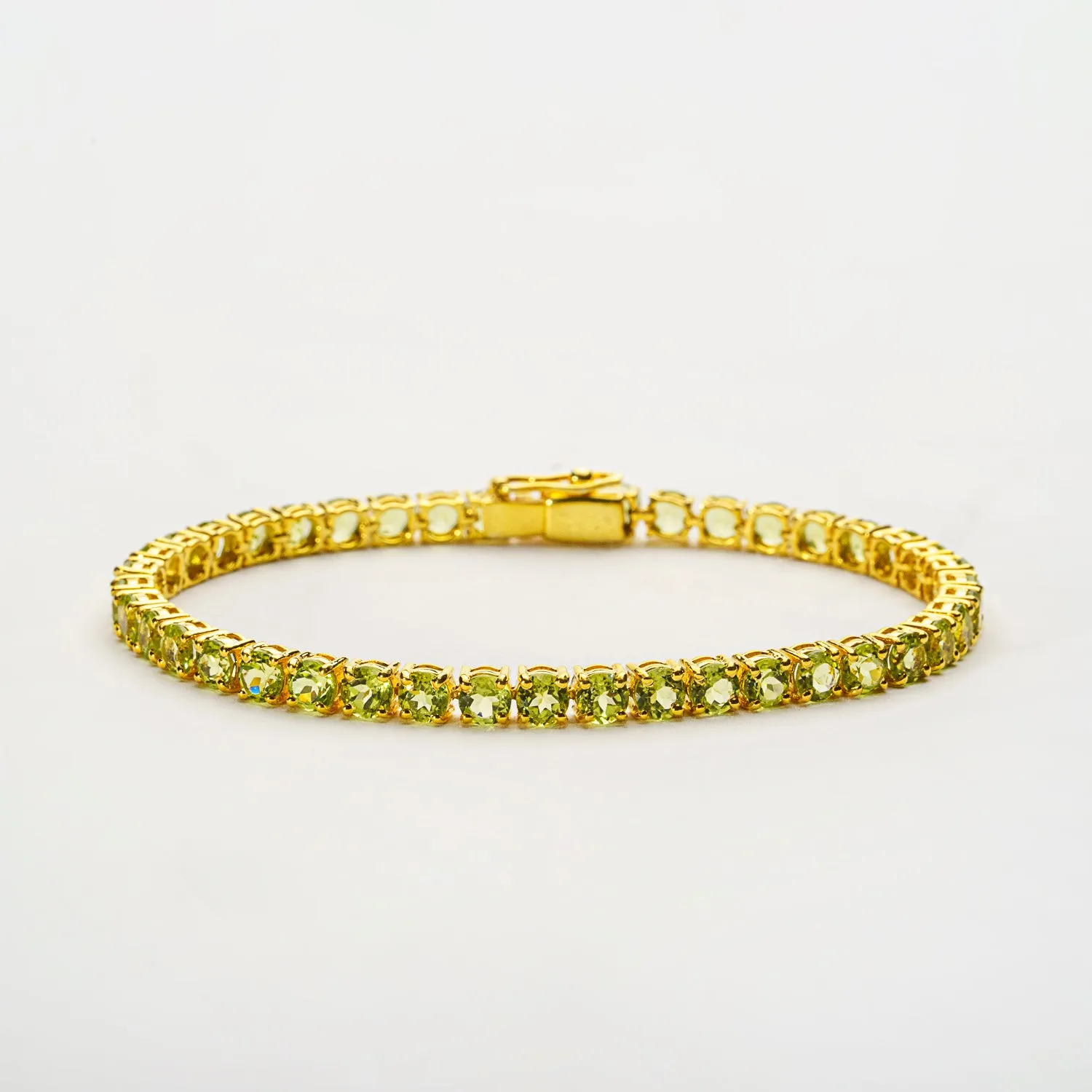 Genuine Peridot Gemstone Tennis Bracelet in 14kt Gold Plated over Sterling Silver