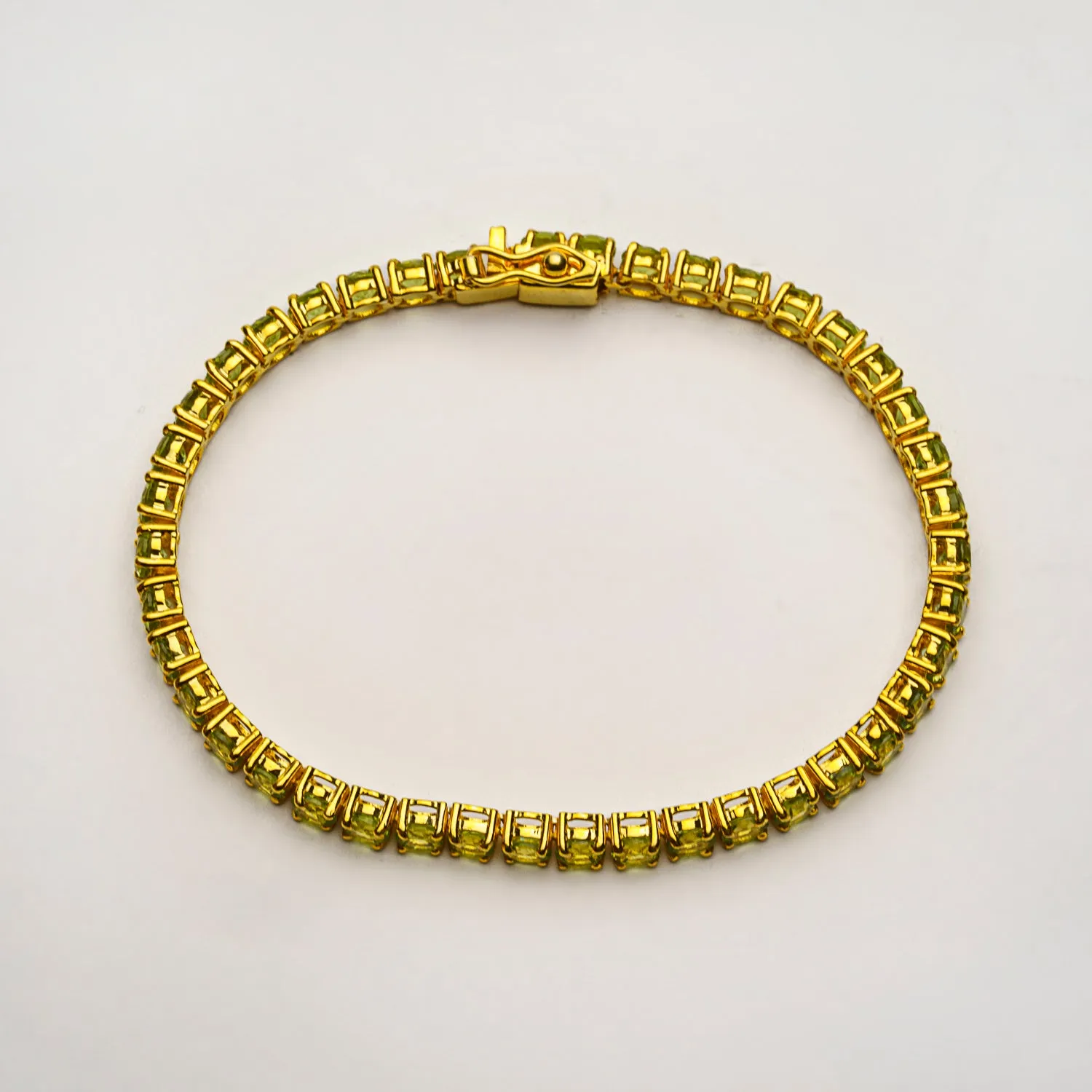 Genuine Peridot Gemstone Tennis Bracelet in 14kt Gold Plated over Sterling Silver