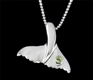 GENUINE PERIDOT SILVER 925 HAWAIIAN WHALE TAIL PENDANT MEDIUM LARGE RHODIUM (WJ-21)