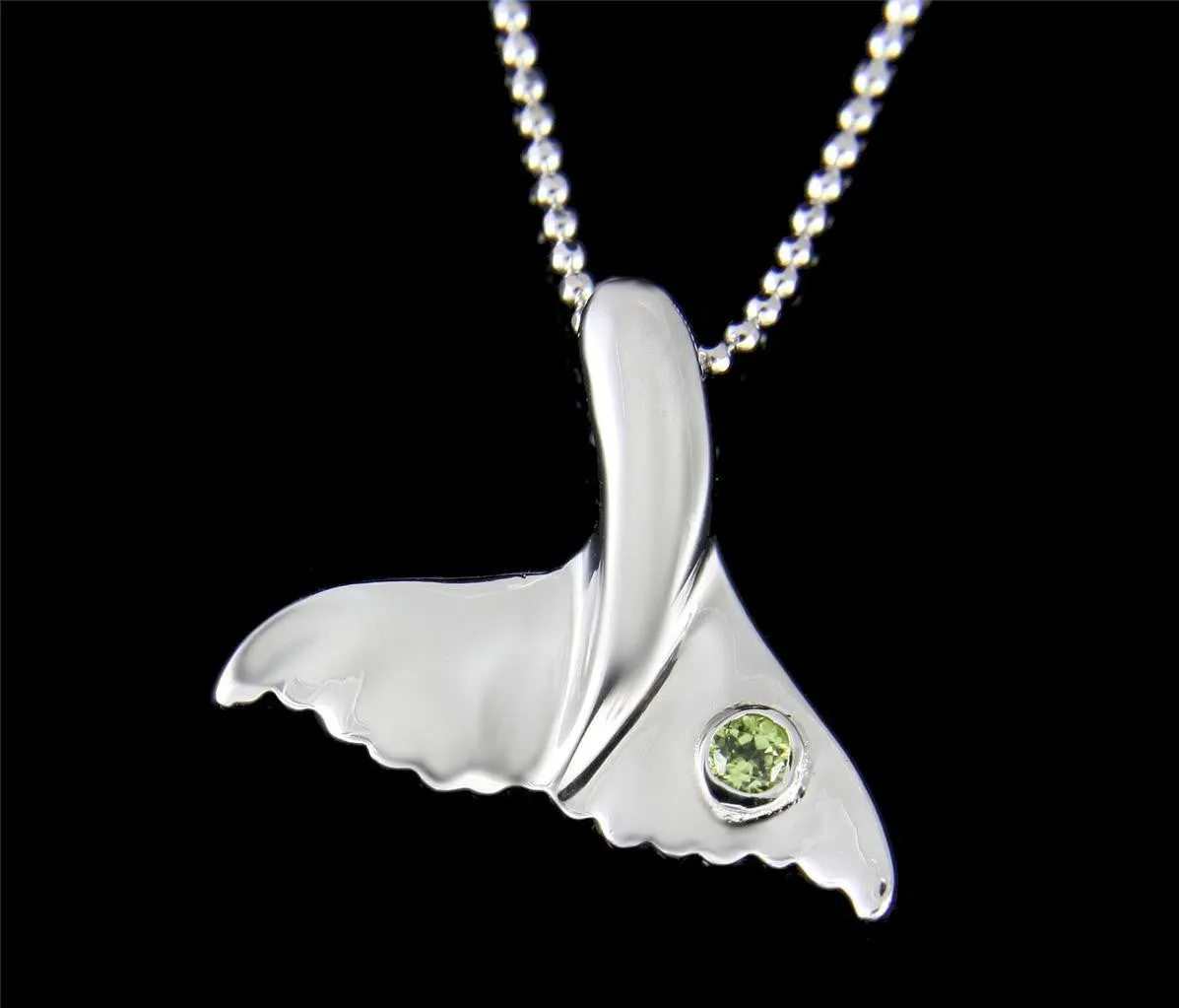 GENUINE PERIDOT SILVER 925 HAWAIIAN WHALE TAIL PENDANT MEDIUM LARGE RHODIUM (WJ-21)