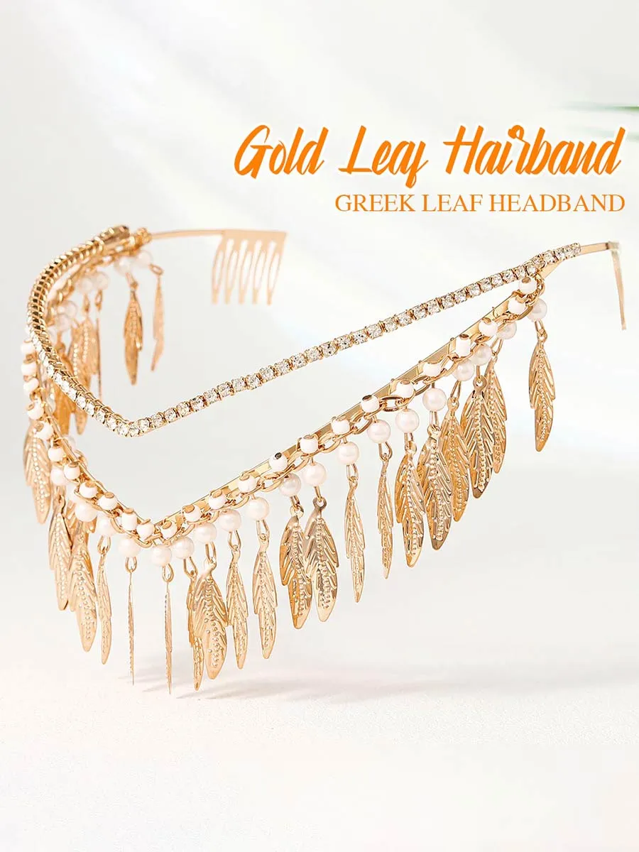 Gold Leaf Crown and Tiara Leave Crown Goddess Headpiece Boho Bridal Headband