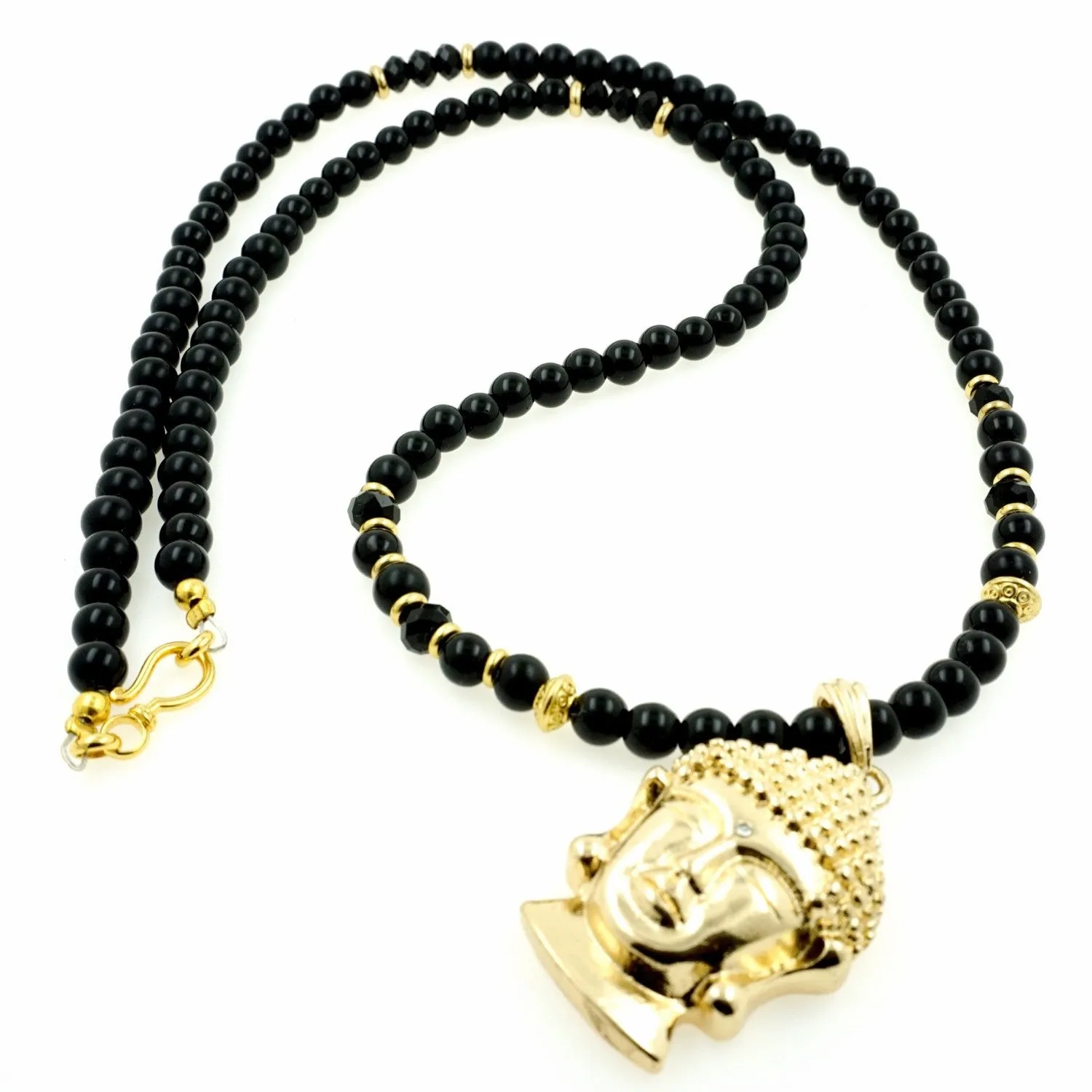 Gold "Buddha" Namaste Pendant and Black Onyx Necklace