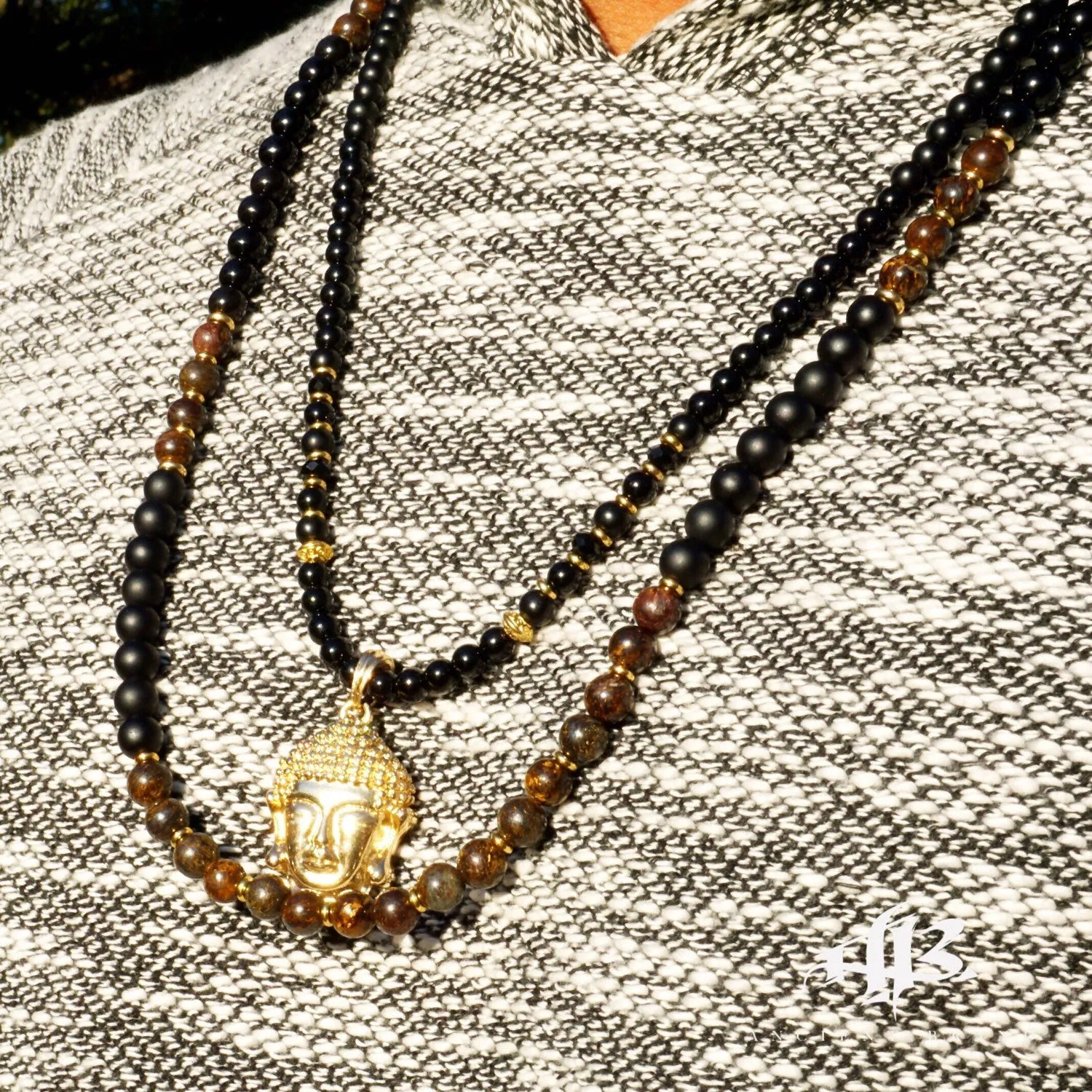 Gold "Buddha" Namaste Pendant and Black Onyx Necklace