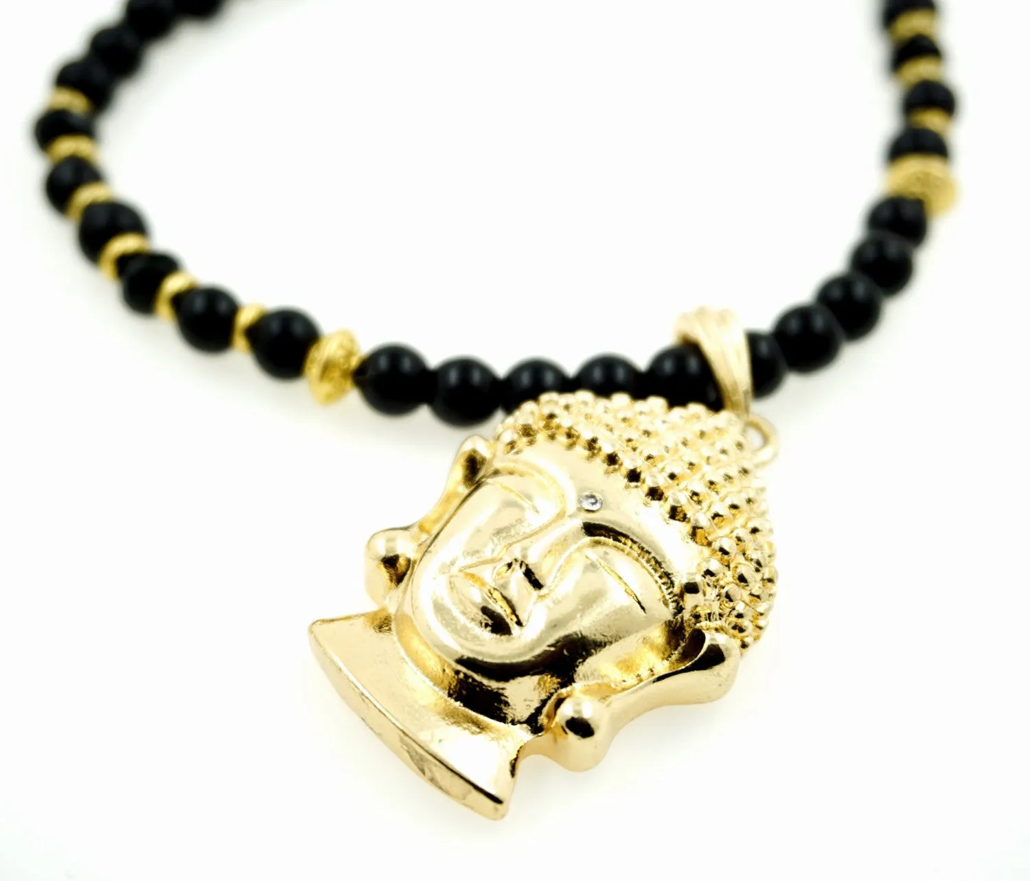 Gold "Buddha" Namaste Pendant and Black Onyx Necklace
