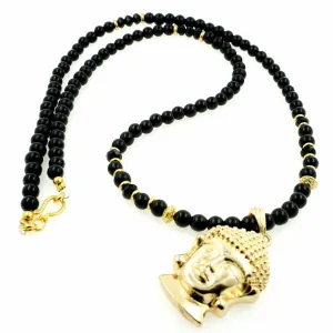 Gold "Buddha" Namaste Pendant and Black Onyx Necklace