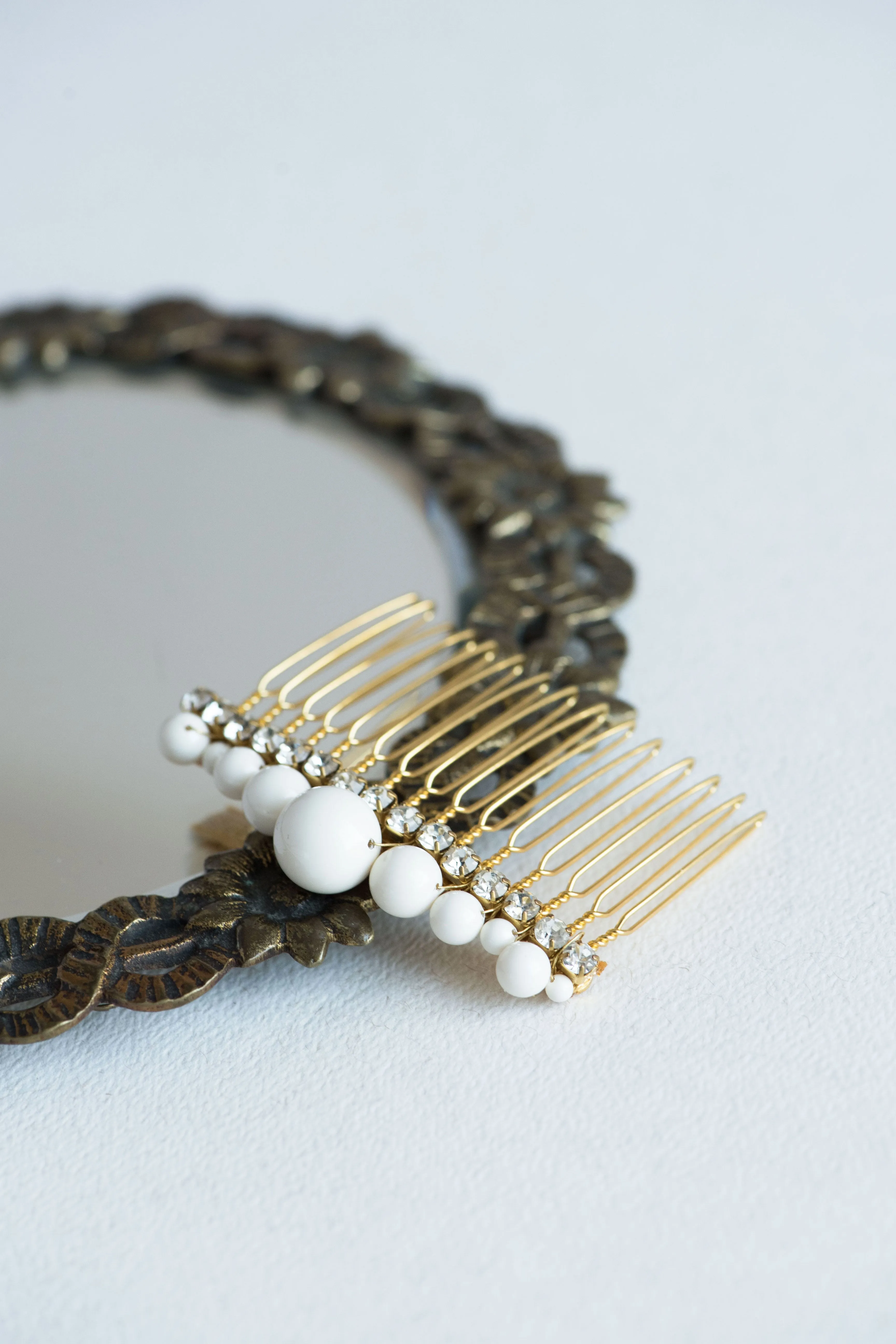Handcrafted pearl and crystal bridal hair comb, available in gold or silver- ALBE