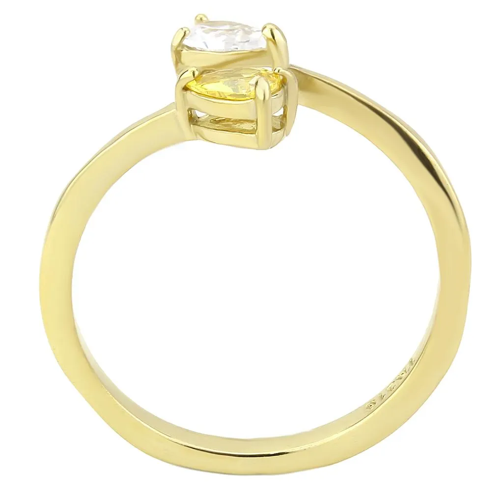 IP Gold(Ion Plating) Stainless Steel Ring with AAA Grade CZ in Topaz for Women Style TK3586