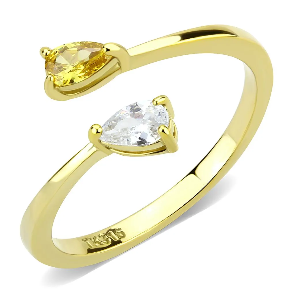 IP Gold(Ion Plating) Stainless Steel Ring with AAA Grade CZ in Topaz for Women Style TK3586