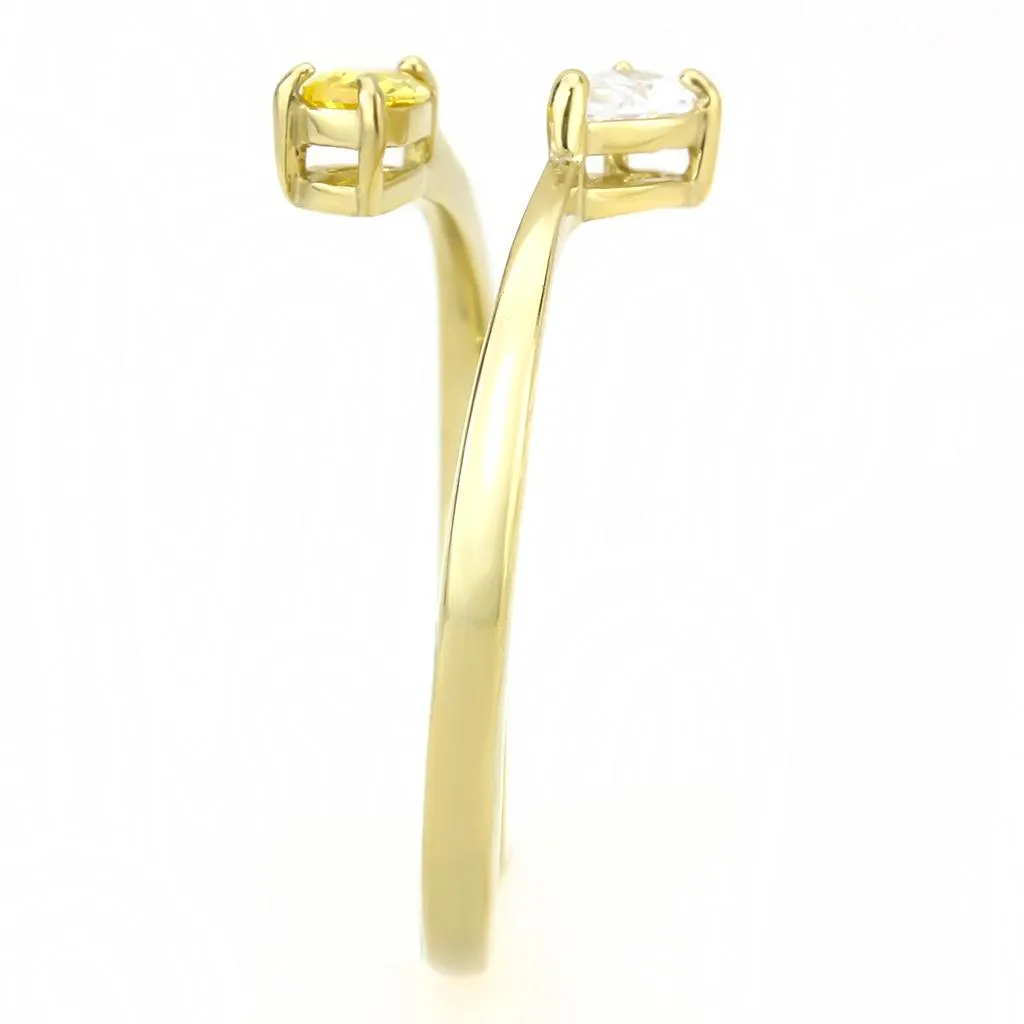 IP Gold(Ion Plating) Stainless Steel Ring with AAA Grade CZ in Topaz for Women Style TK3586