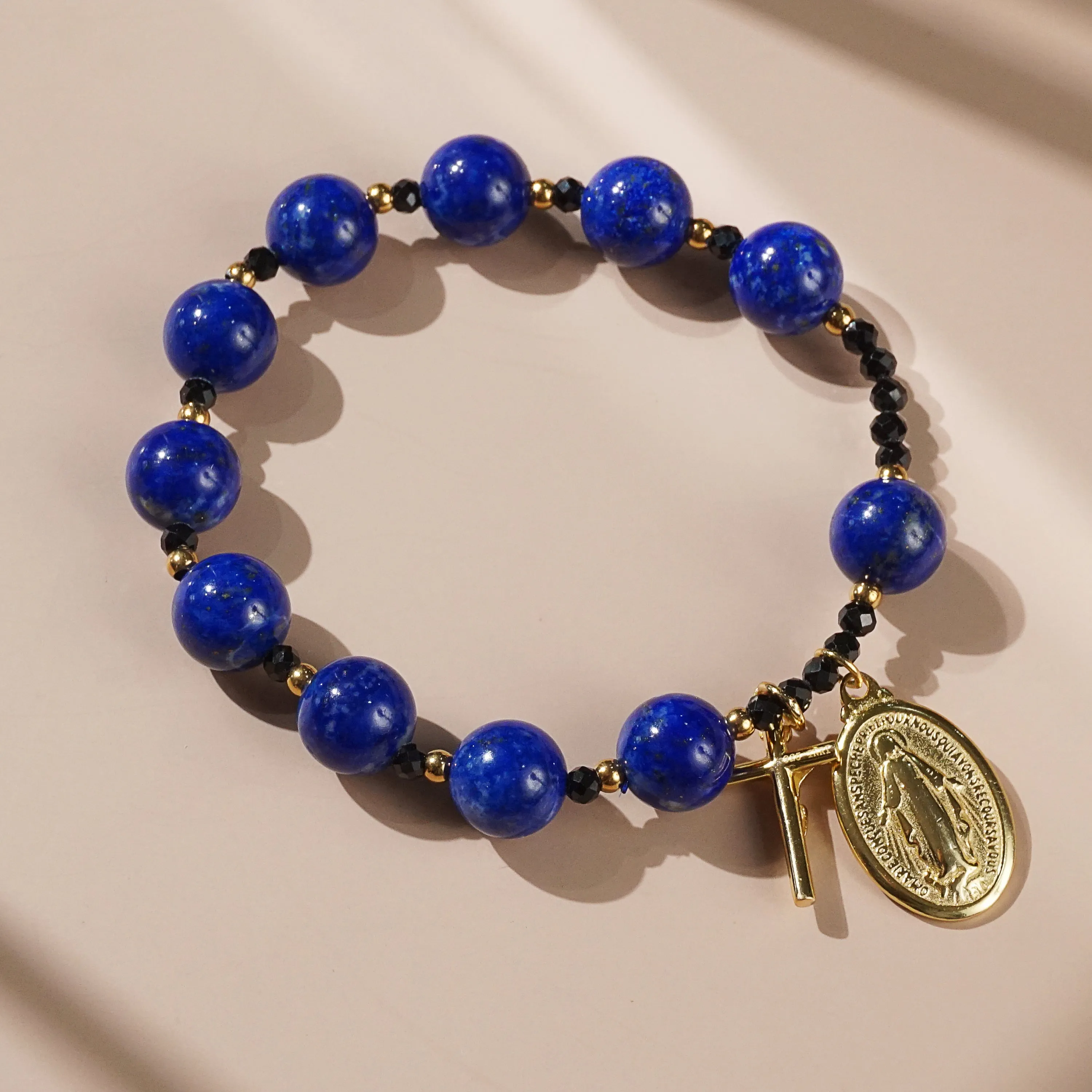 Lapis Lazuli 10mm and Black Tourmaline Faceted 4mm