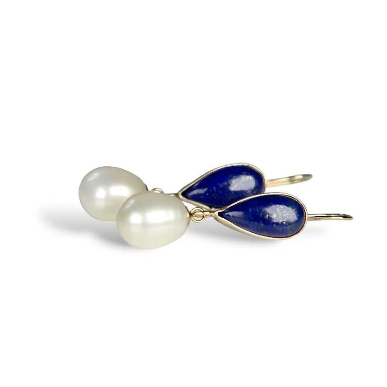 LAPIS LAZULI & FRESHWATER PEARL 14K GOLD FILL EARRINGS