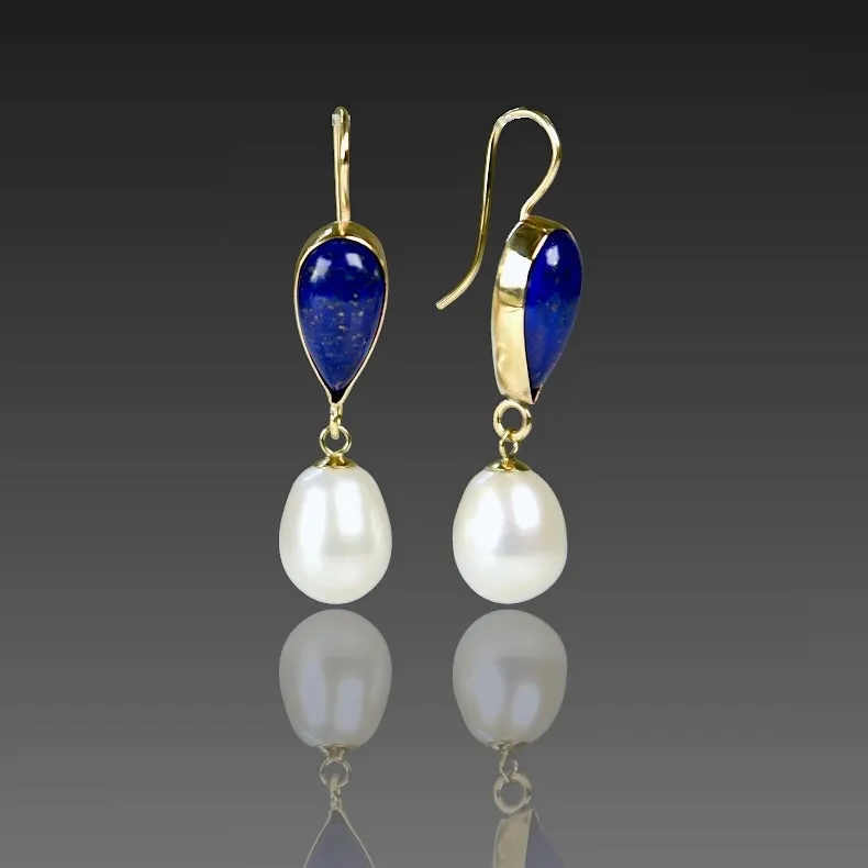 LAPIS LAZULI & FRESHWATER PEARL 14K GOLD FILL EARRINGS