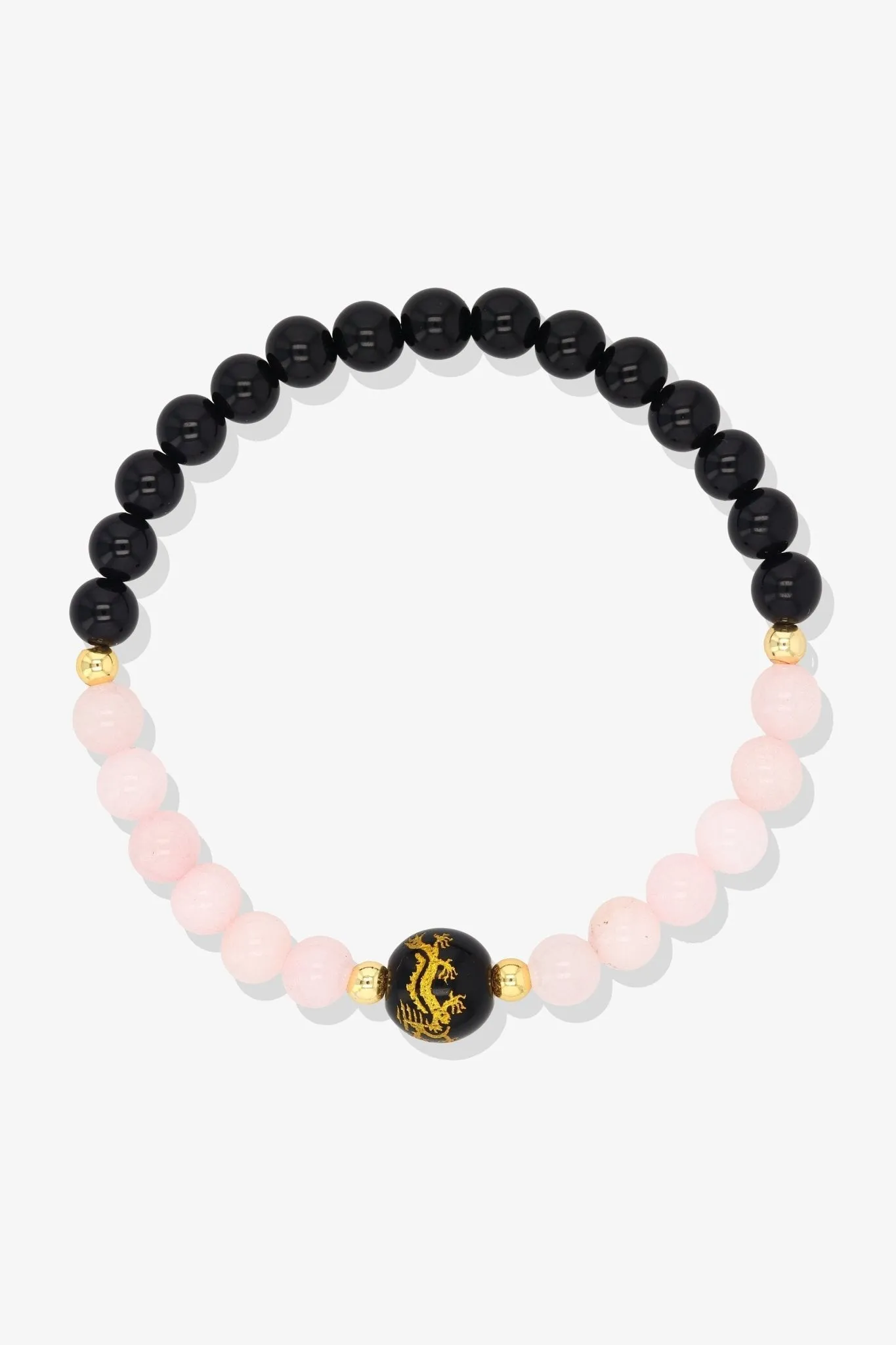 Lapis Lazuli and Black Obsidian Lucky Dragon Feng Shui Bracelet REAL Gold - Wisdom