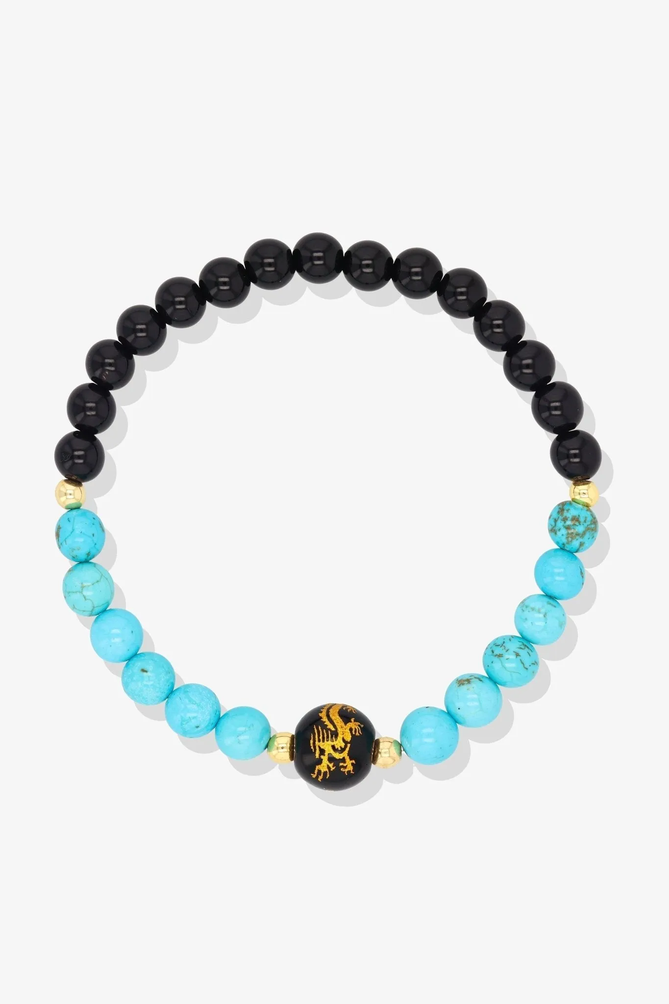 Lapis Lazuli and Black Obsidian Lucky Dragon Feng Shui Bracelet REAL Gold - Wisdom