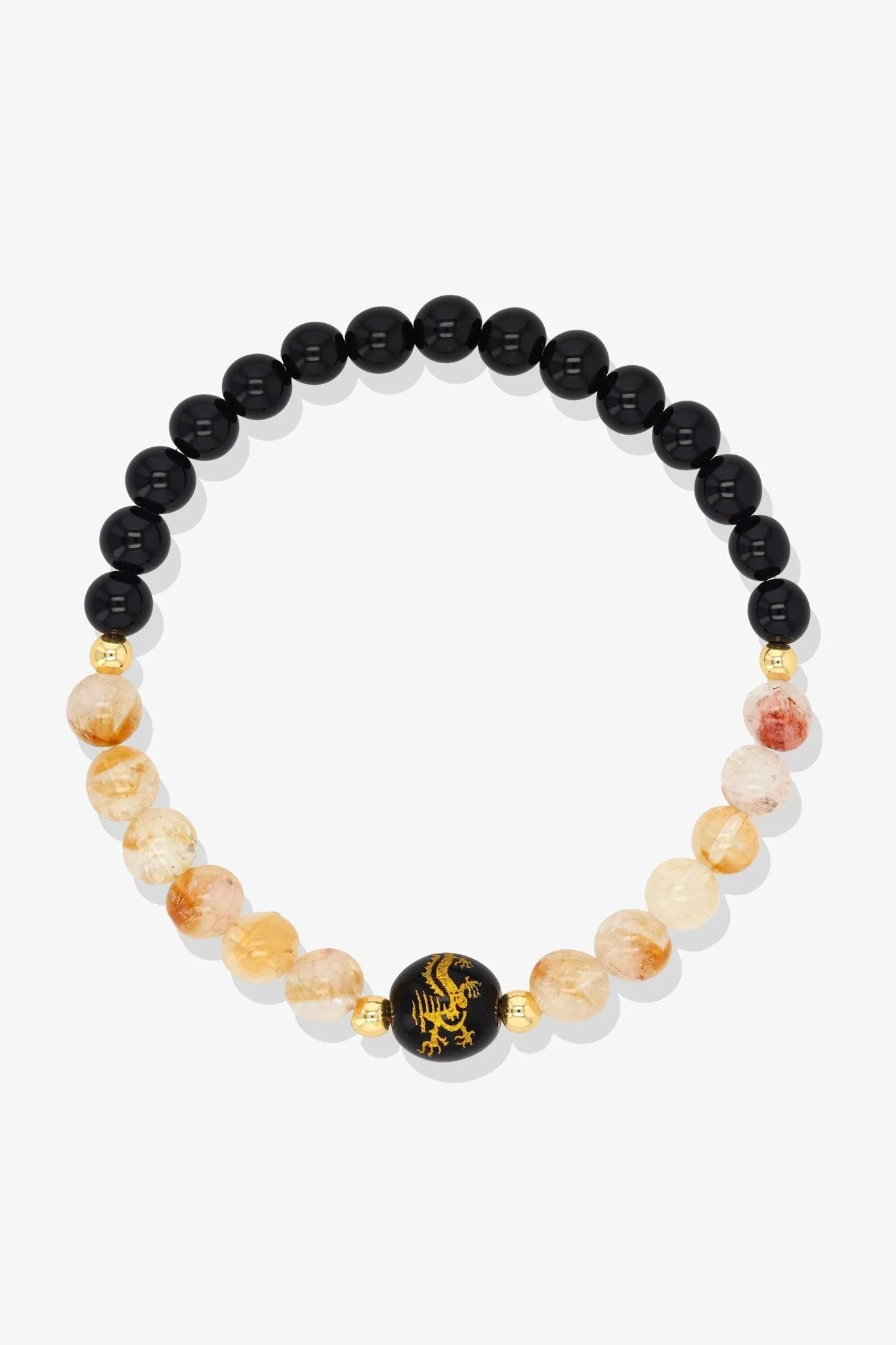 Lapis Lazuli and Black Obsidian Lucky Dragon Feng Shui Bracelet REAL Gold - Wisdom