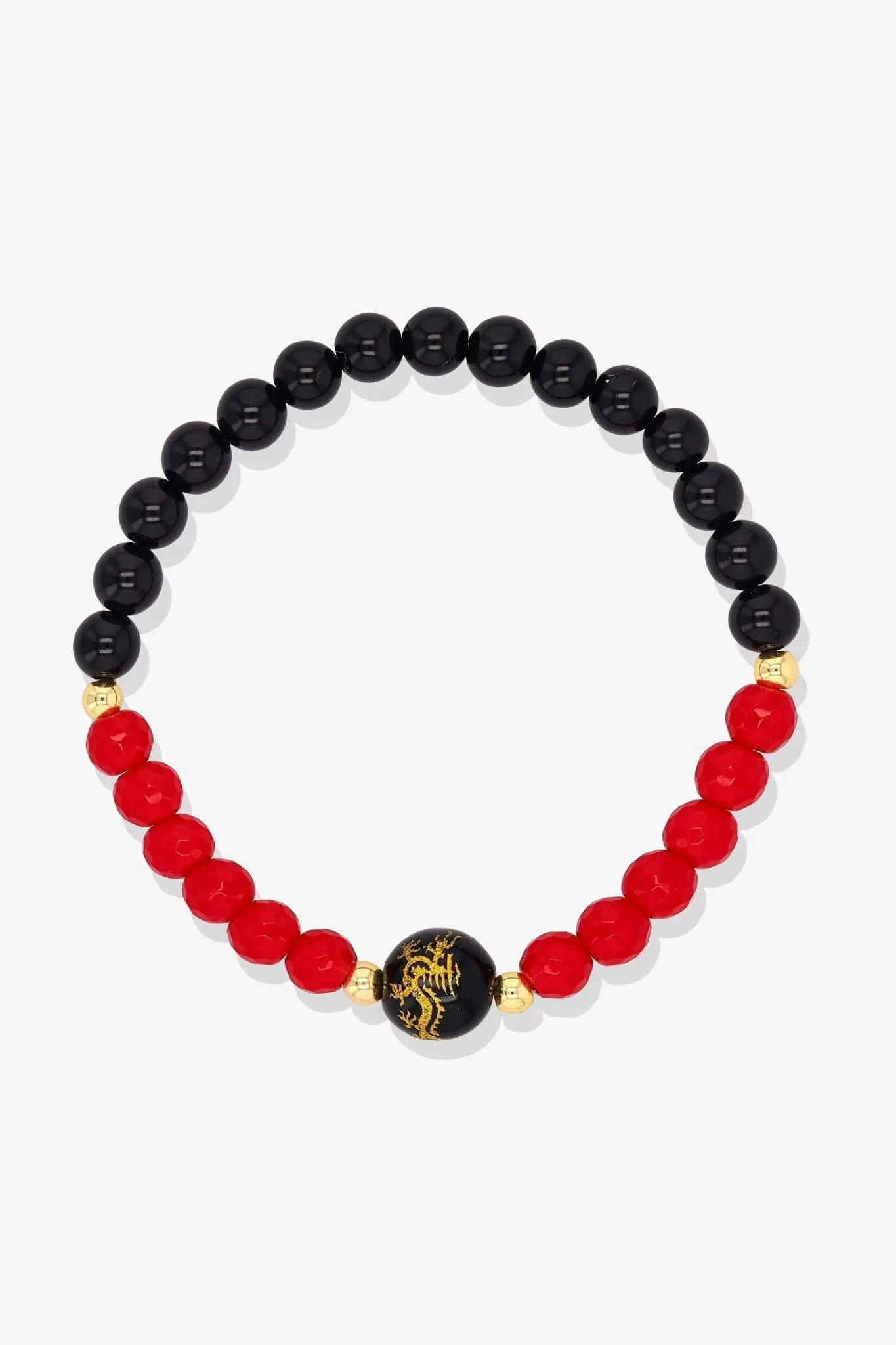 Lapis Lazuli and Black Obsidian Lucky Dragon Feng Shui Bracelet REAL Gold - Wisdom