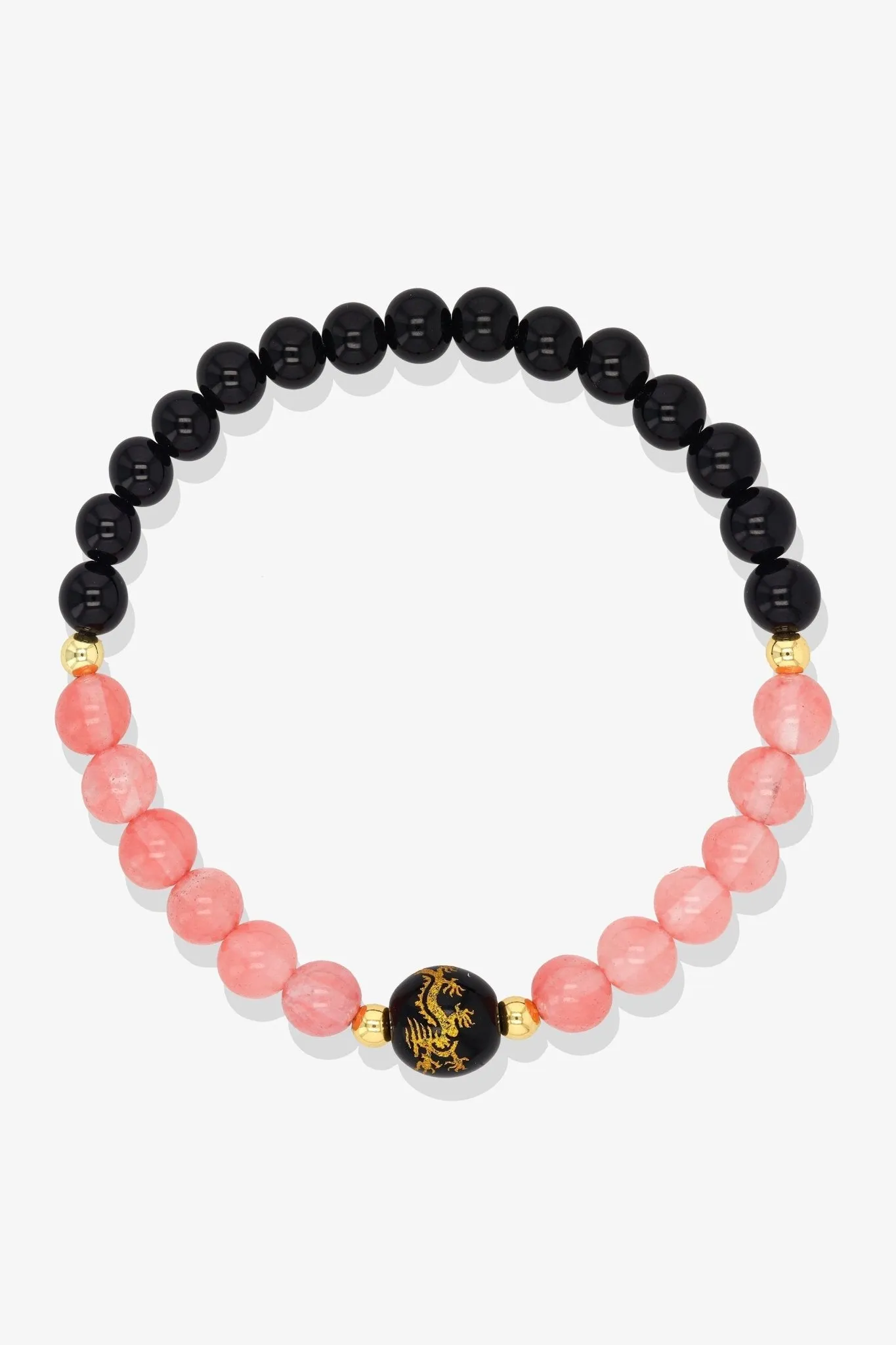 Lapis Lazuli and Black Obsidian Lucky Dragon Feng Shui Bracelet REAL Gold - Wisdom